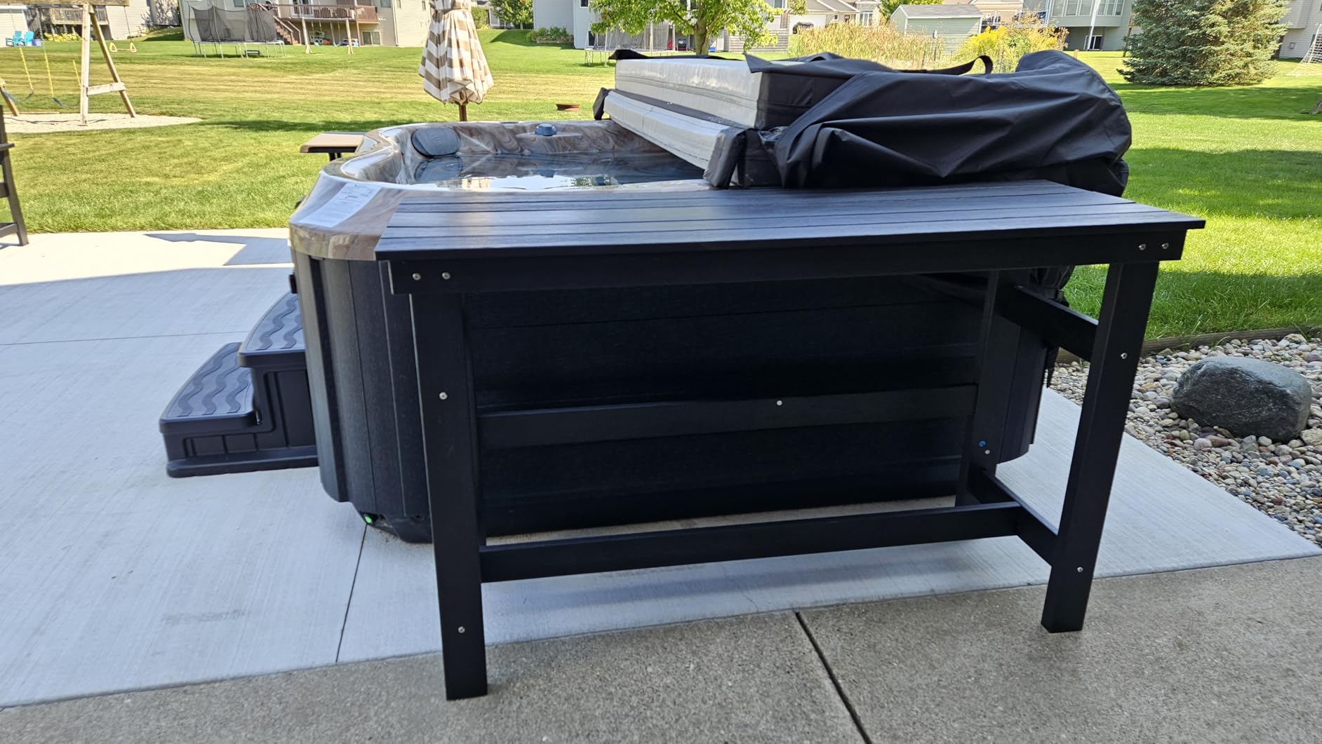 SERWALL Outdoor Bar Table and Chairs Set, Adirondack Bar Chairs Set of 2 and Bar Height Table, All Weather HDPE Patio Bar Set, Outdoor Furniture for Outside, Blue customer photo 2