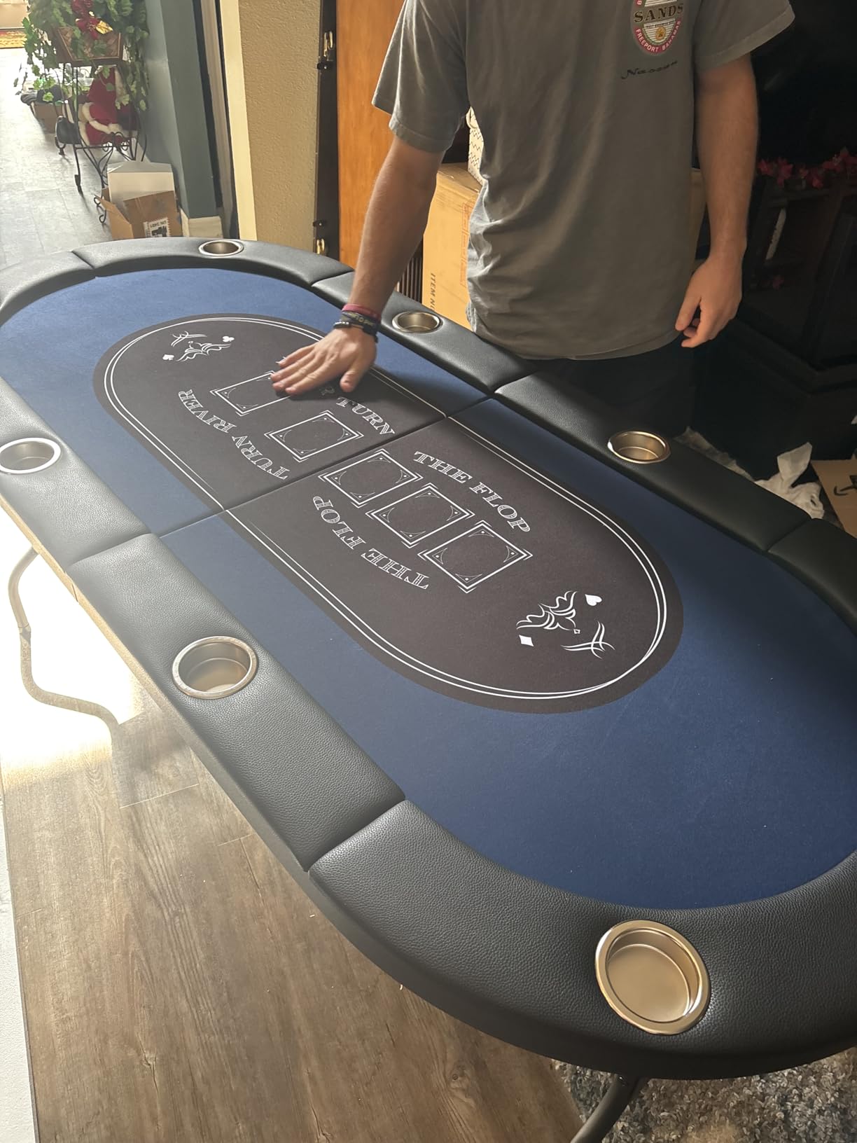 VEVOR 8 Player Poker Table Foldable, Portable Folding Card Board Game Table, Casino Leisure Table, Blackjack Texas Holdem Table with Padded Rails and Stainless Steel Cup Holders,Blue (72 in) customer photo 2