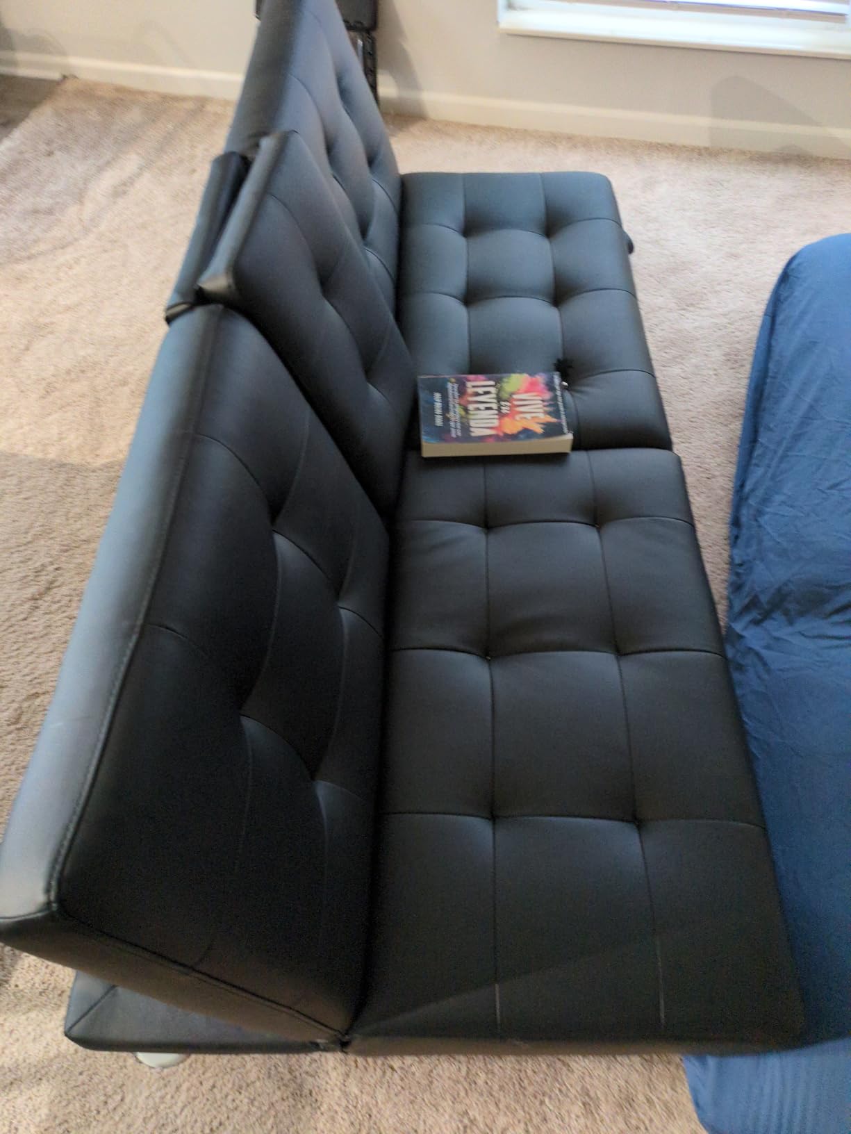 Homall Futon Sofa Bed, Leather Futon Couch with Removable Armrests, Adjustable Recliner Sleeper Sofa Bed with Dual Cup Holders for Living Room, Apartment, Office (Black) customer photo 1