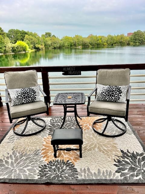Grand patio 9-Piece Patio Dining Set for 8, E-Coated Outdoor Dining Set Swivel Patio Dining Chairs with Olefin Cushions & 1 Black Extendable Rectangular Table for 6-8 Person customer photo 1