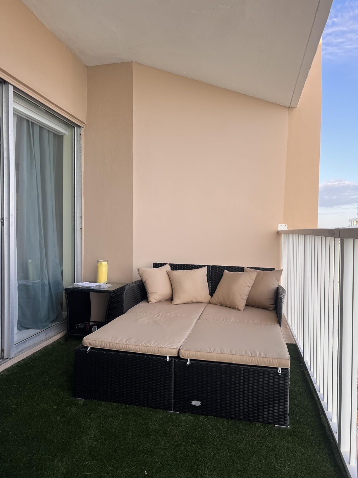 Tangkula Patio Rattan Daybed with Retractable Canopy, Outdoor Wicker Sunbed Lounger with 2 Foldable Side Tables, Thick Seat & Back Cushions, Outside Double Daybed for Garden, Backyard, Porch customer photo 1