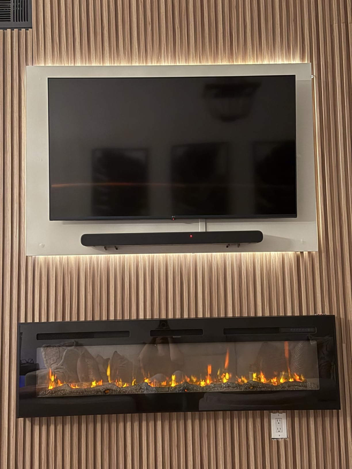 Tehanld 60 Inch Electric Fireplace in-Wall Recessed and Wall Mounted, Ultra-Thin Linear Fireplace Heater 750/1500W with Realistic Flame, Higher Temperatures & Lower Noise, Log Set & Crystal Options customer photo 2