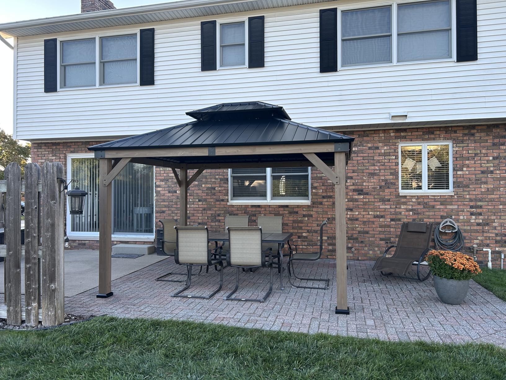 Aoxun 10' x 12' Outdoor Wood Gazebo, Hardtop Gazebo Permanent Wooden Pavilion with Galvanized Steel Double Roof, for Patio, Garden, Deck, Cedar Wood, Grey customer photo 1