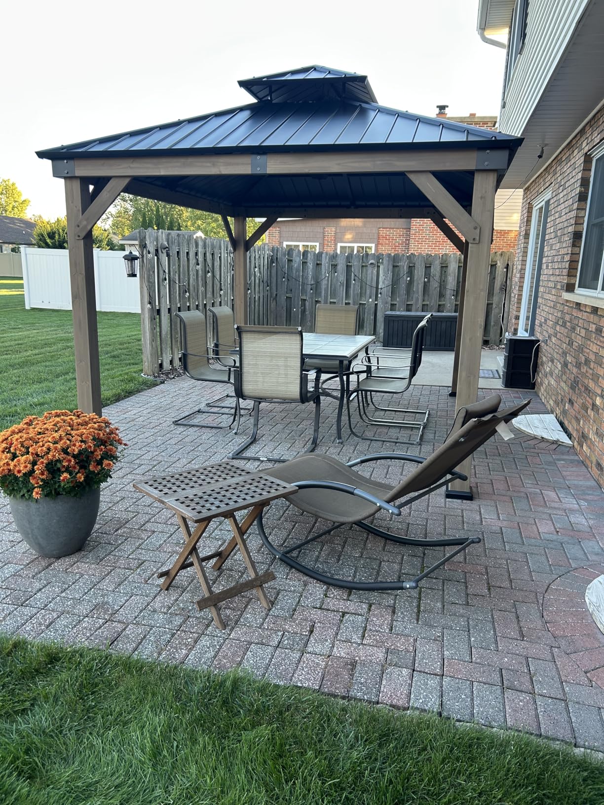 Aoxun 10' x 12' Outdoor Wood Gazebo, Hardtop Gazebo Permanent Wooden Pavilion with Galvanized Steel Double Roof, for Patio, Garden, Deck, Cedar Wood, Grey customer photo 2