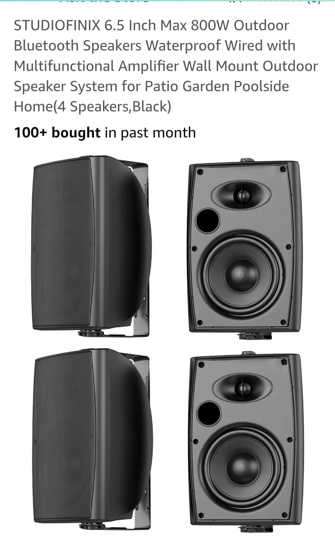 6.5 Inch Max 800W Outdoor Bluetooth Speakers Waterproof Wired with Multifunctional Amplifier Wall Mount Outdoor Speaker System for Patio Garden Poolside Home(4 Speakers,Black) customer photo 2