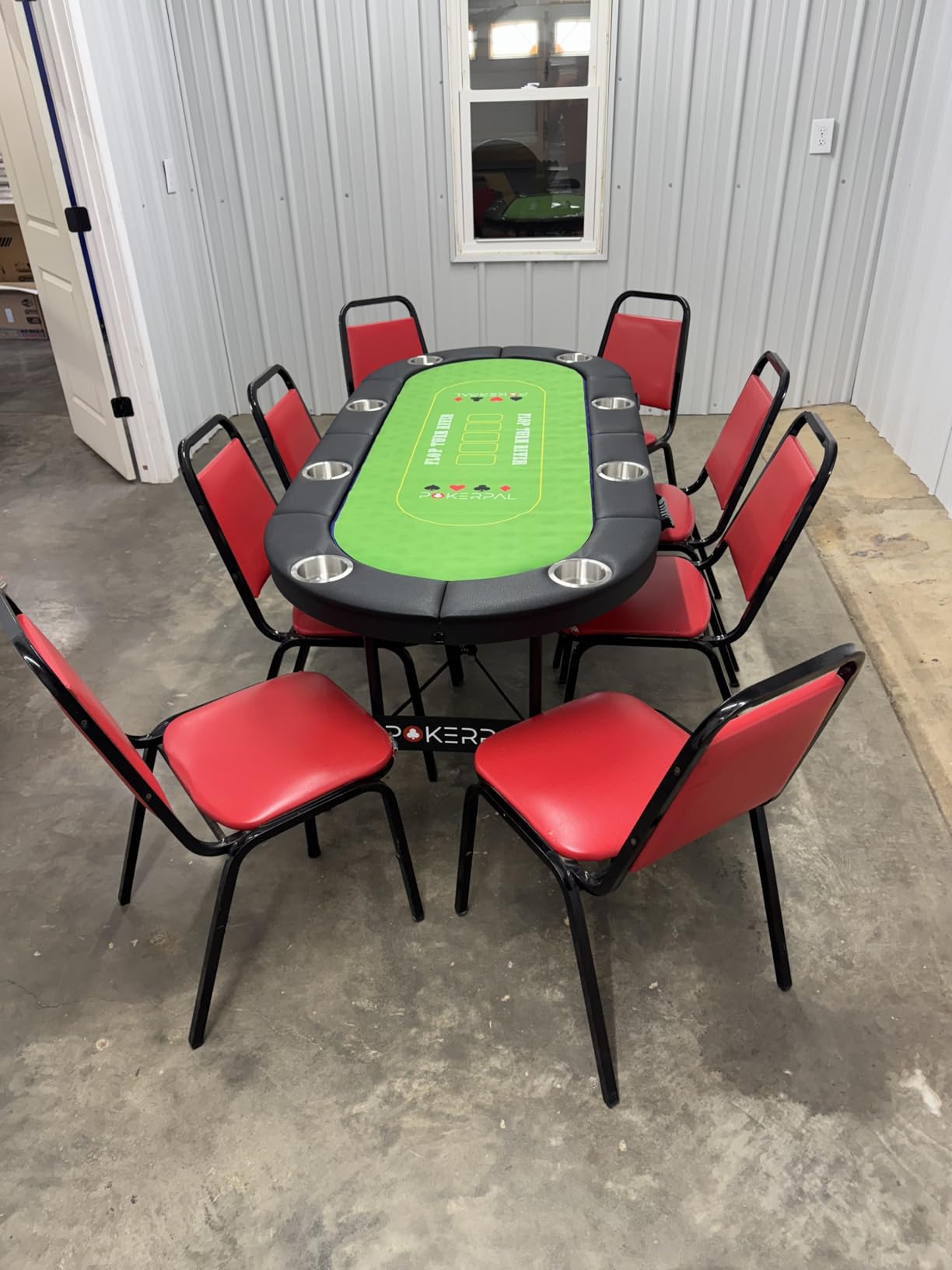 8 Player Poker Table with 2 Interchangeable Game mats, Texas Holdem Poker and Blackjack, Collapsible Casino Table with Padded Rails and XXL Cup Holders for Wine and Whiskey Glasses, (71 in) customer photo 1