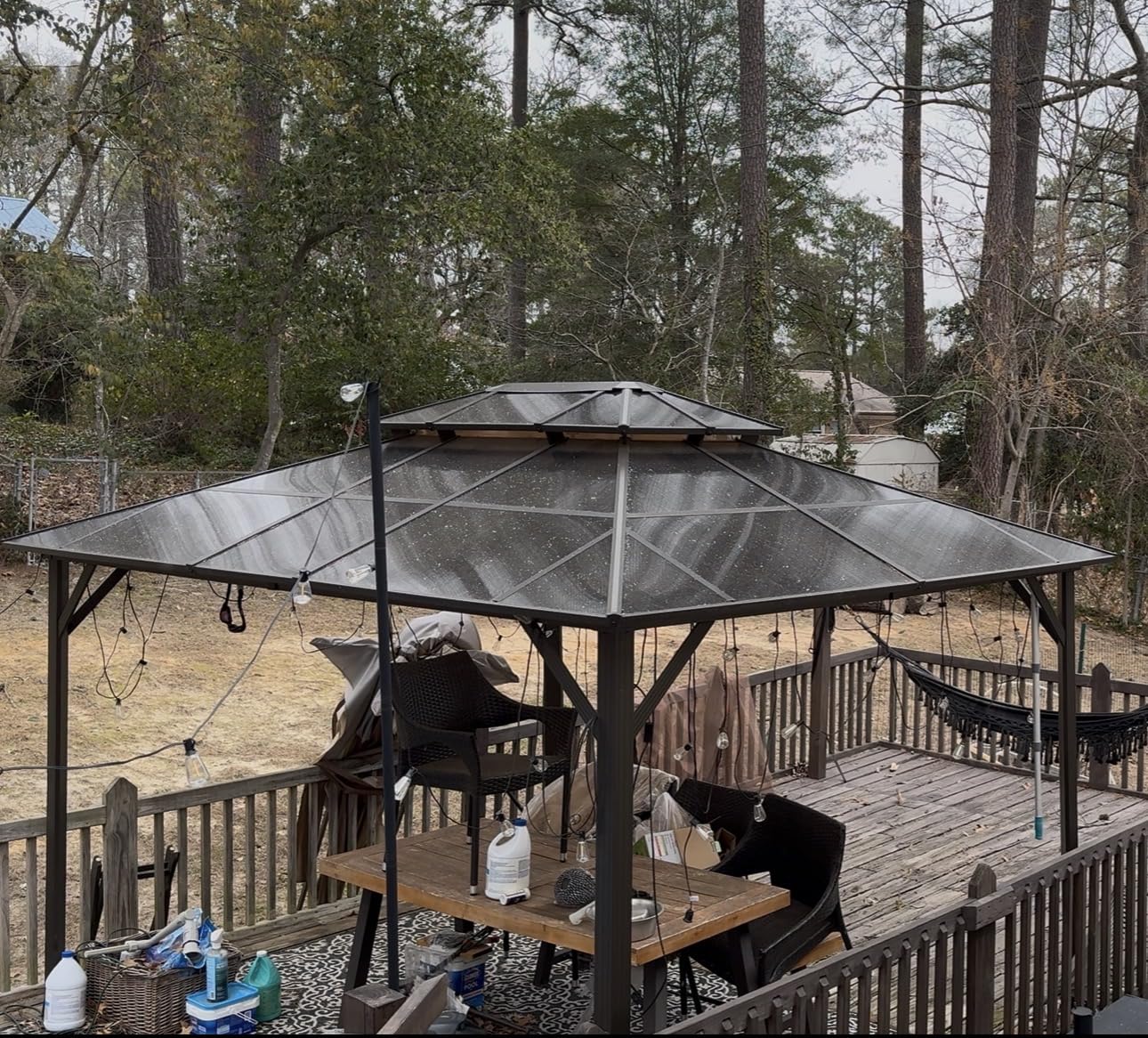 Aoxun 12'x10' Hardtop Gazebo, Aluminum Frame Permanent Pavilion with Curtains and Netting, Outdoor Polycarbonate Double Roof Canopy, Designed for Garden, Lawns, Patio, Brown customer photo 2