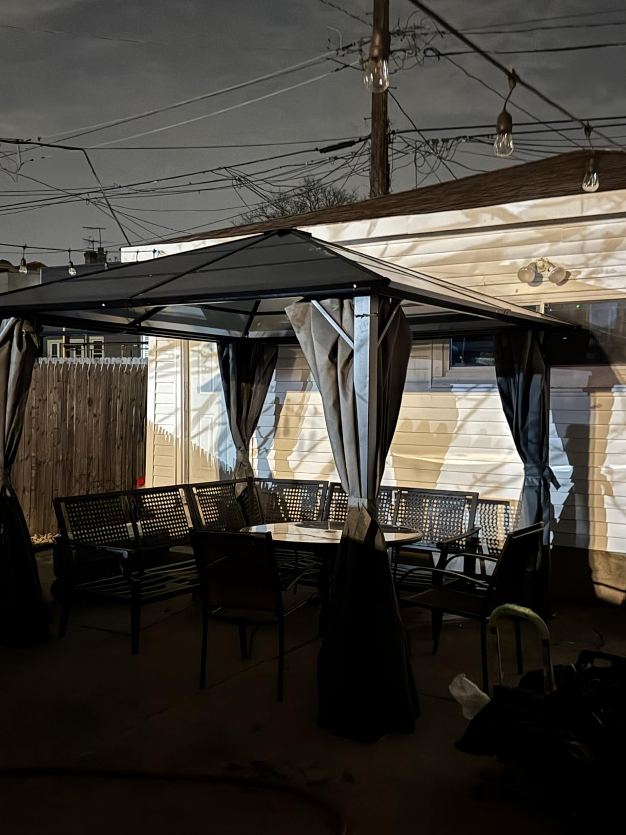 10x10FT Gazebo Hardtop, Outdoor Patio Gazebos with Polycarbonate Roof & Steel Frame, Outdoor Pavilion with Gray Curtain&Netting for Backyard/Lawn/Garden/Deck customer photo 1