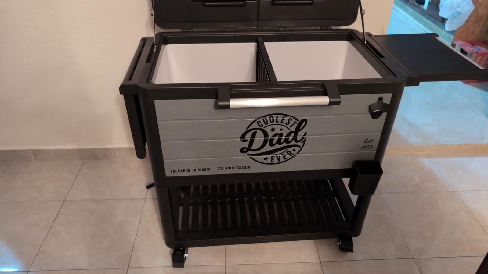 104 Quart Patio Rolling Ice Chest Large Cooler Cart with Wheels, Portable Mobile Outdoor Coolers Bar Cart with Storage Shelf & Bottle Opener for Drinks, Party, Camping, Backyard, Deck, BBQ customer photo 1