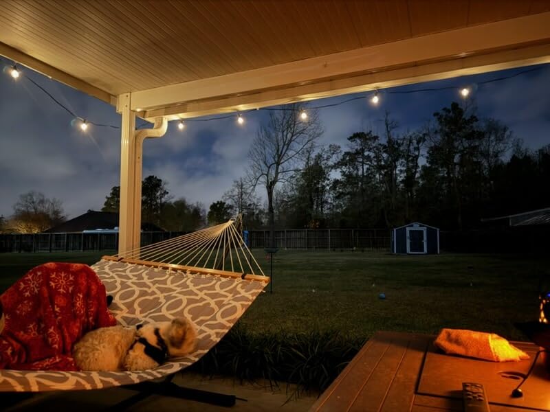 Double Hammock with Stand, Heavy Duty Outdoor Hammock for Two, 500 LBS Capacity, Stable Steel Frame with Balance Strap, Easy Tool-Free Assembly for Patio, Garden, Backyard & Beach, White Grey customer photo 2