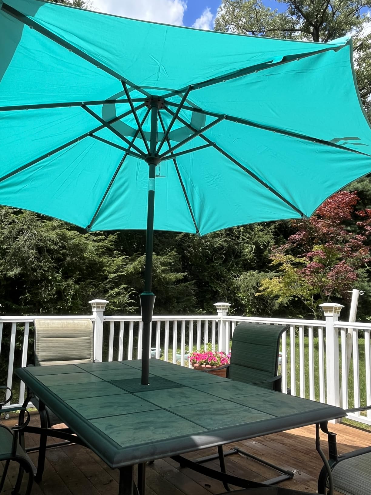 9FT Patio Umbrella with Solar Lights, Outdoor Market Umbrella with Tilt and Crank, LED Lighted Table Umbrella for Garden, Deck, Backyard, Pool, Beach customer photo 1