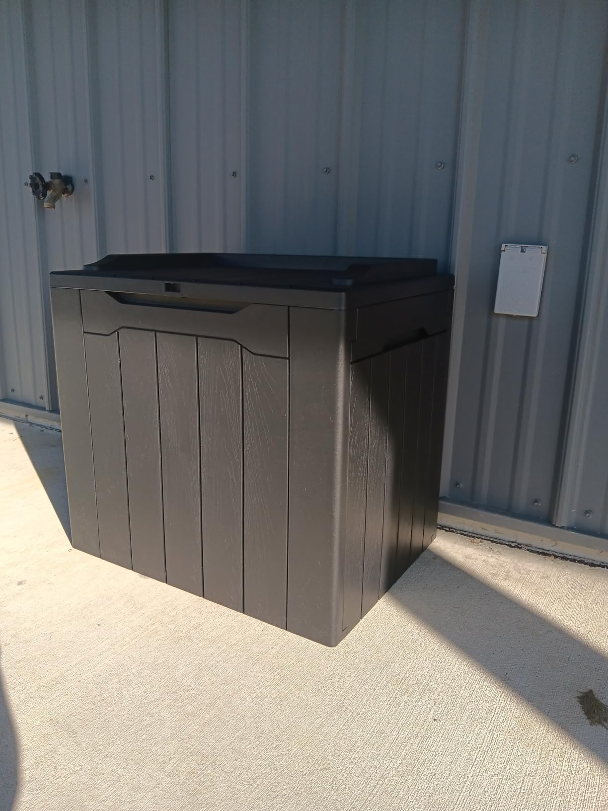 Devoko 78 Gallon Deck Box, Waterproof Resin Outdoor Storage Box for Outside and Patio, Outdoor Storage Bench Lockable for Patio Furniture, Garden Tools and Pool Supplies (Black, 78 Gallon) customer photo 1