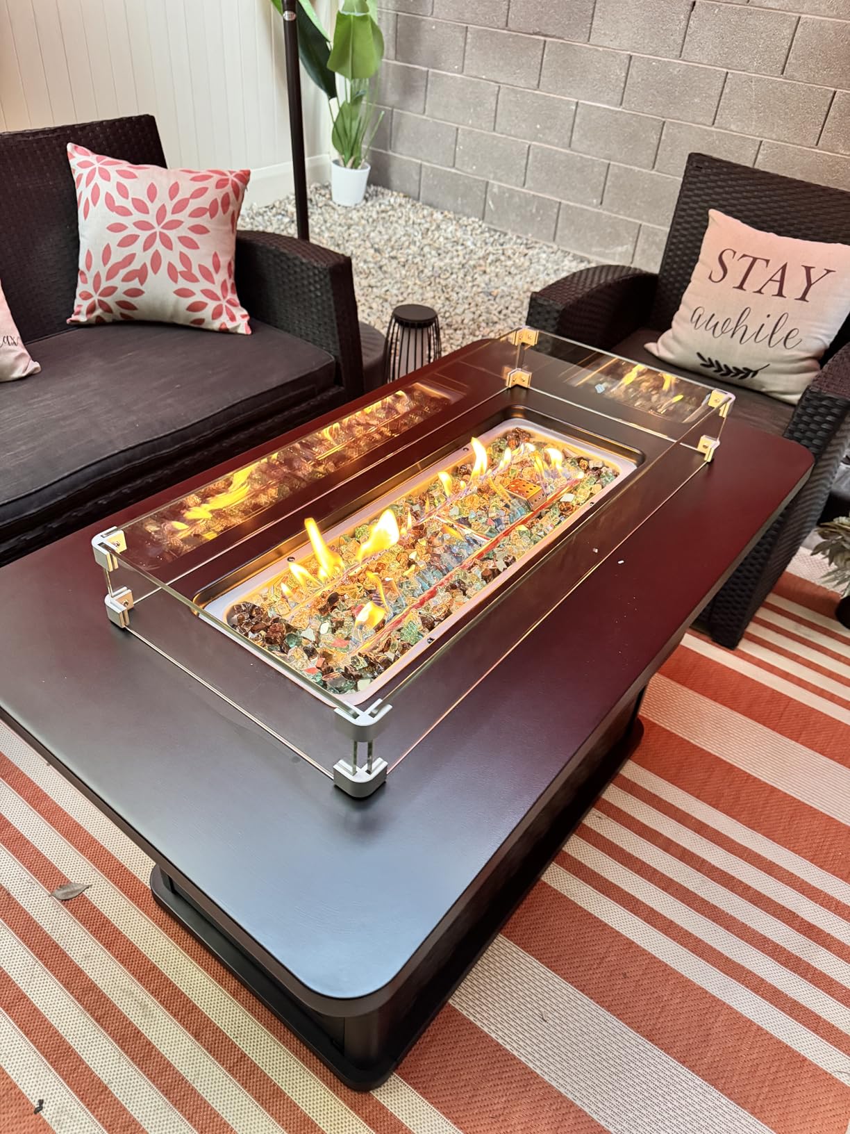 Ciays 43-Inch Rectangular Propane Fire Pit with 60,000 BTU Output, Fire Pit Table Premium Gas for Outside Patio with 304 Stainless Steel H-Burner, Glass Stones, and Wind Guard customer photo 1