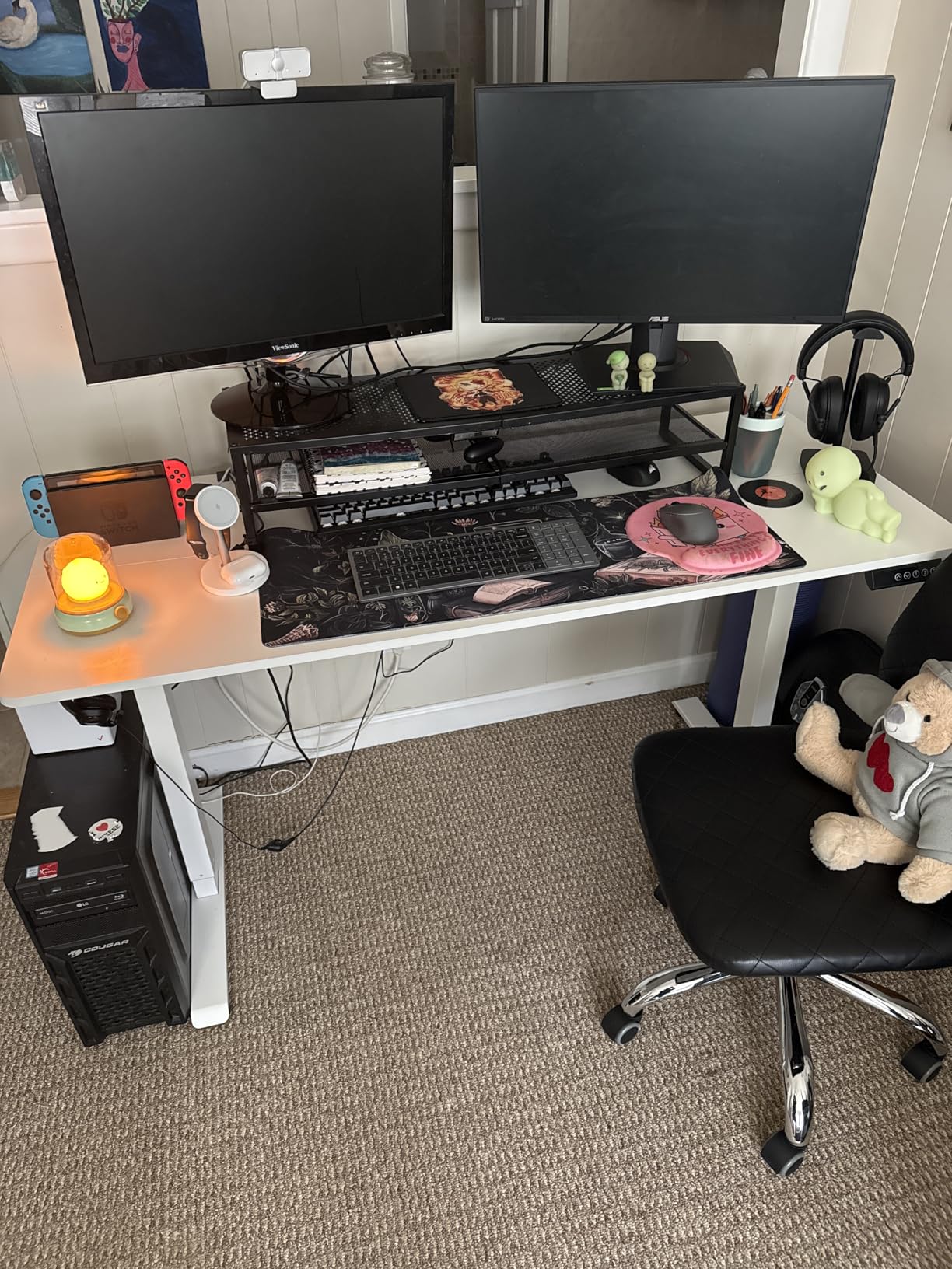 Veken 55 Inch Large Electric Standing Desk,Sit to Stand Up, Heights Adjustable, Work Home Office Computer Table for Study, Walking Pad, Writing, and Games, Wooden Desktop Desks, White customer photo 1