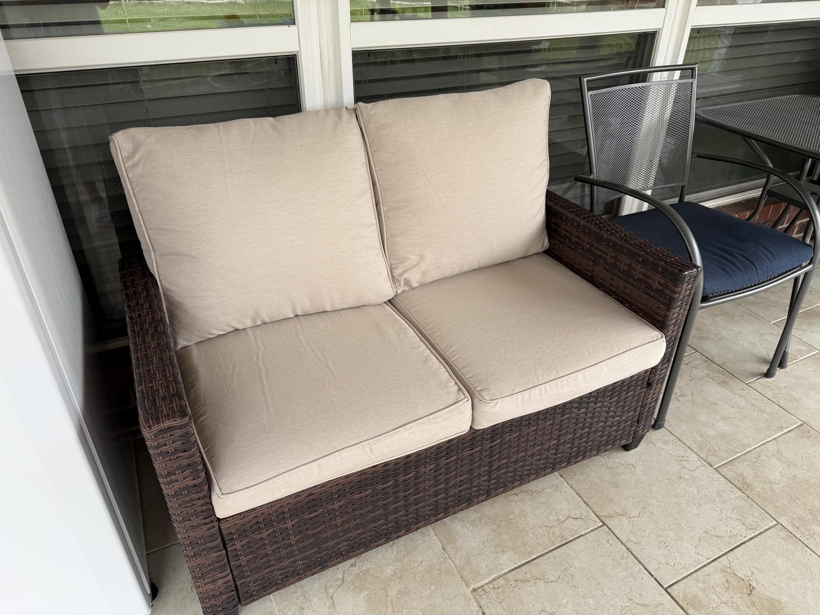 EortheX Outdoor Patio Loveseat,All-Weather Wicker Loveseat with Cushions - Rattan Outdoor 2 Person Sofa Furniture for Garden, Balcony, and Deck,Sectional Patio Love seat Sofa Set - Beige customer photo 2