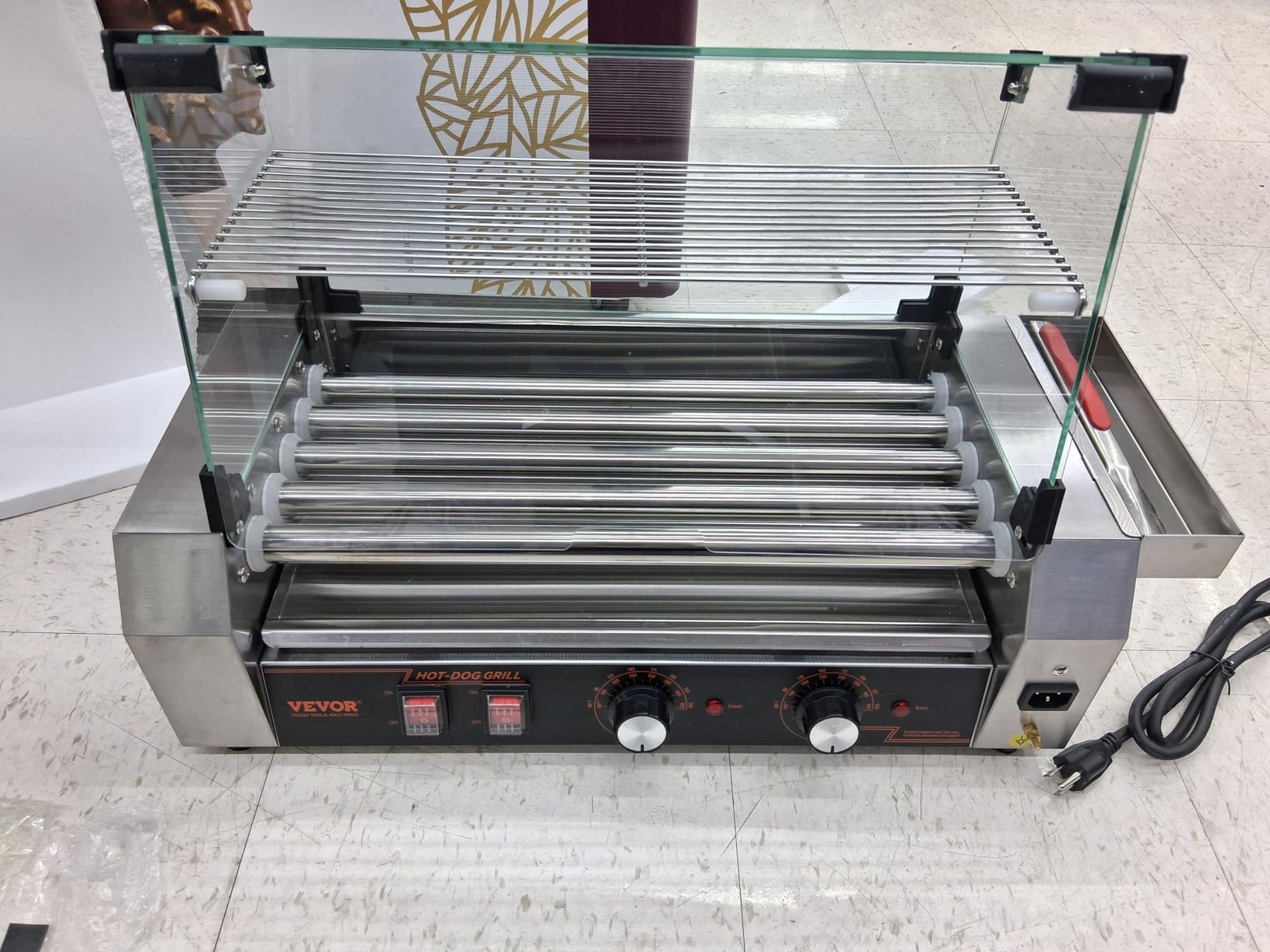 VEVOR Hot Dog Roller, 12 Hot Dog 5 Rollers, Stainless Steel Sausage Grill Cooker, 750W Commercial Hot Dog Machine with Dual Temp Control, Cover, Side Storage Box, Removable Shelf & Oil Drip Tray customer photo 1