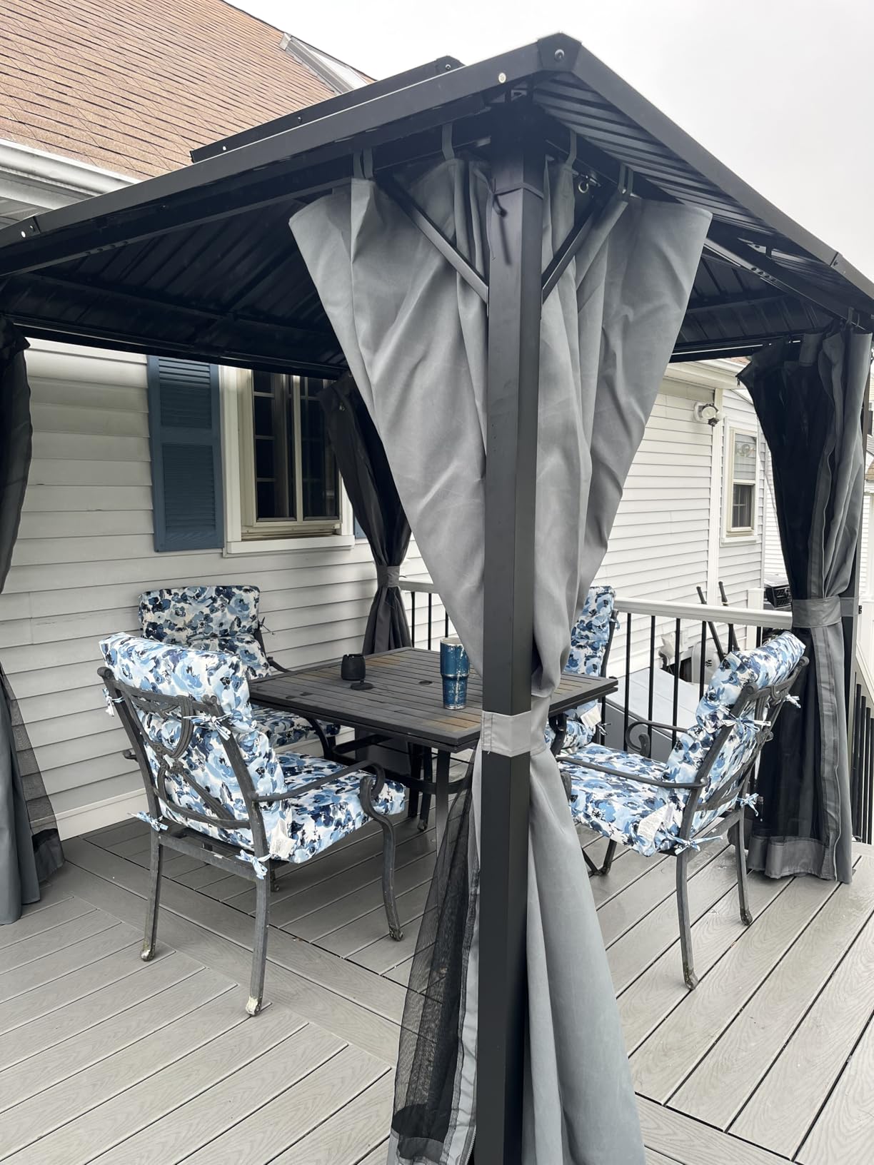 8.5'x8.5' Hardtop Gazebo, Outdoor Double Roof Galvanized Steel Gazebo, Aluminum Frame Permanent Pavilion with Curtains & Netting for Backyard, Patio, Deck customer photo 1