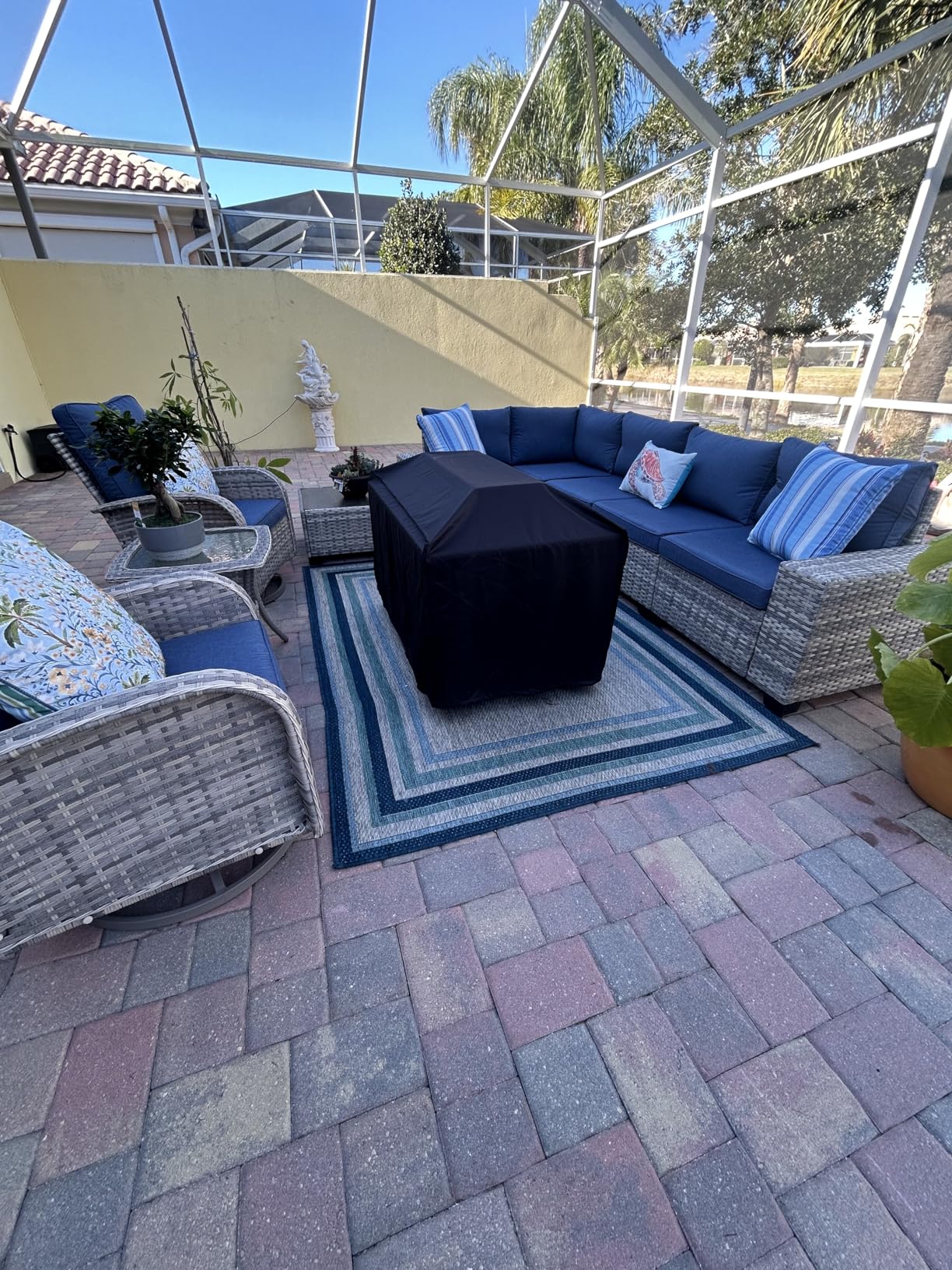 10-Piece Outdoor Patio Furniture Set with Rocking Swivel Chair, PE Wicker Rattan Sectional Sofa Patio Conversation Set with 55,000 BTU Fire Pit Table & Coffee Table, Dark Grey customer photo 1