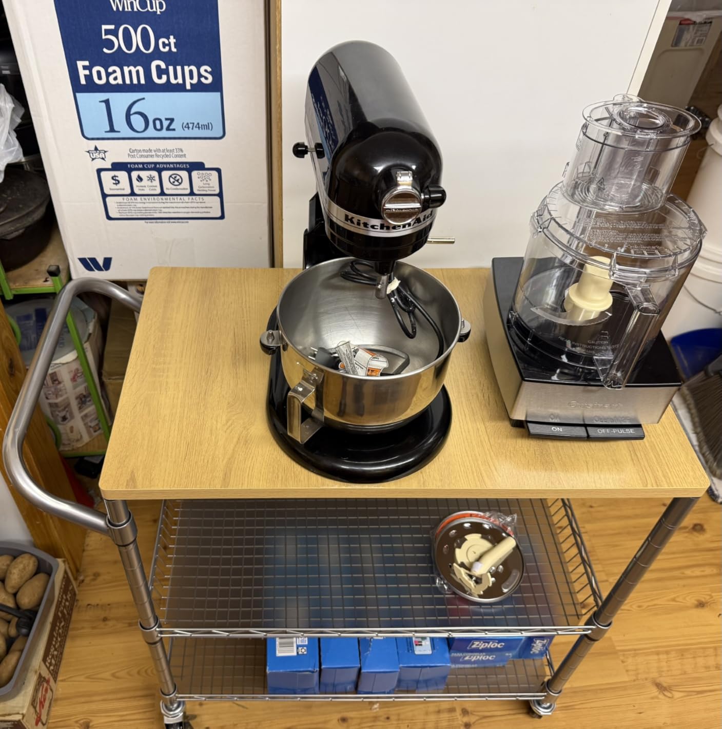 3 Tier Rolling Kitchen Carts on Wheels with Storage,650Lbs Heavy Duty Utility Carts with Wheels,Kitchen Island with Wood Tabletop,Metal Serving Rolling Cart for Small Appliance Food Cart,Wood+Metal customer photo 1