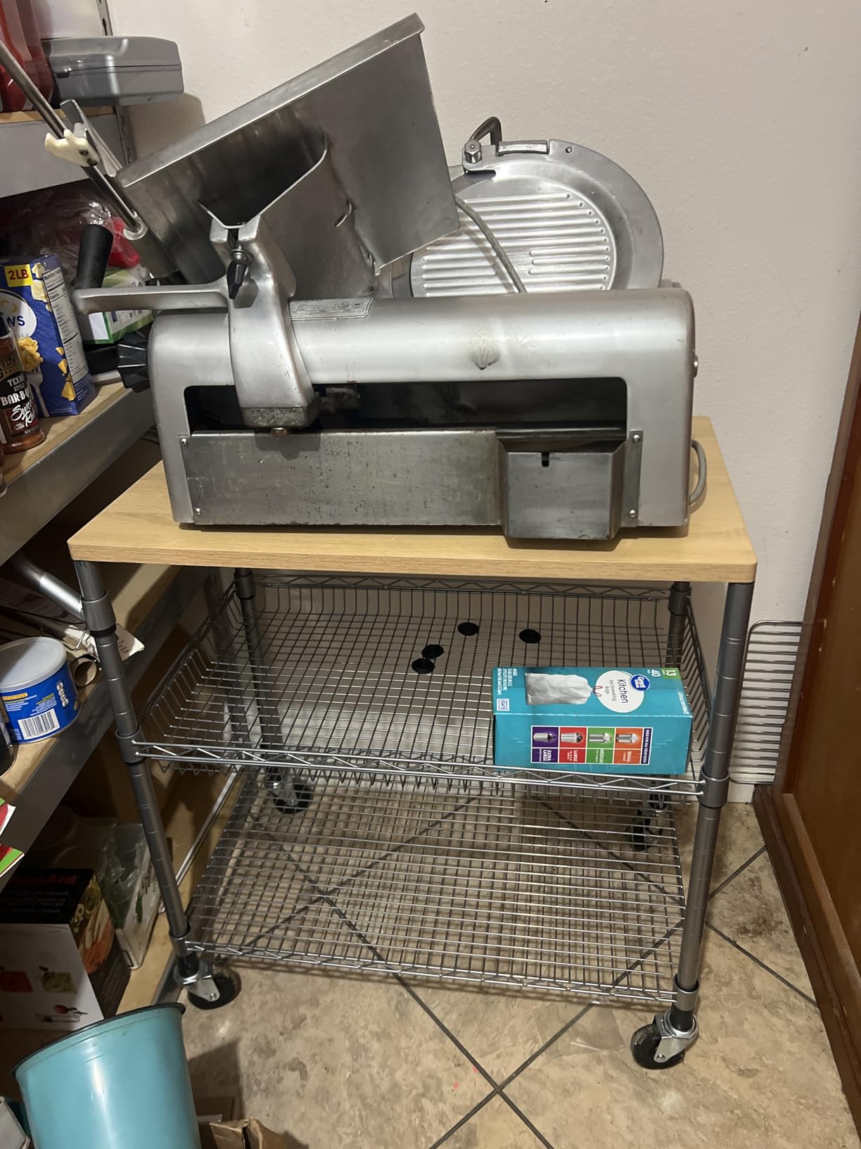 3 Tier Rolling Kitchen Carts on Wheels with Storage,650Lbs Heavy Duty Utility Carts with Wheels,Kitchen Island with Wood Tabletop,Metal Serving Rolling Cart for Small Appliance Food Cart,Wood+Metal customer photo 2