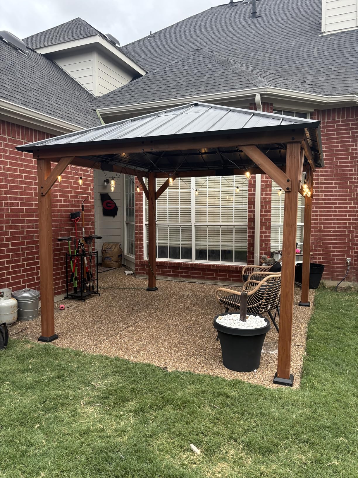 Modern Shade Wood Gazebo 10' x 10', Hardtop Gazebo Permanent with Galvanized Steel Roof, Cedar Outdoor Gazebo with Sturdy Hooks for Garden, Backyard, Patio and Deck customer photo 1