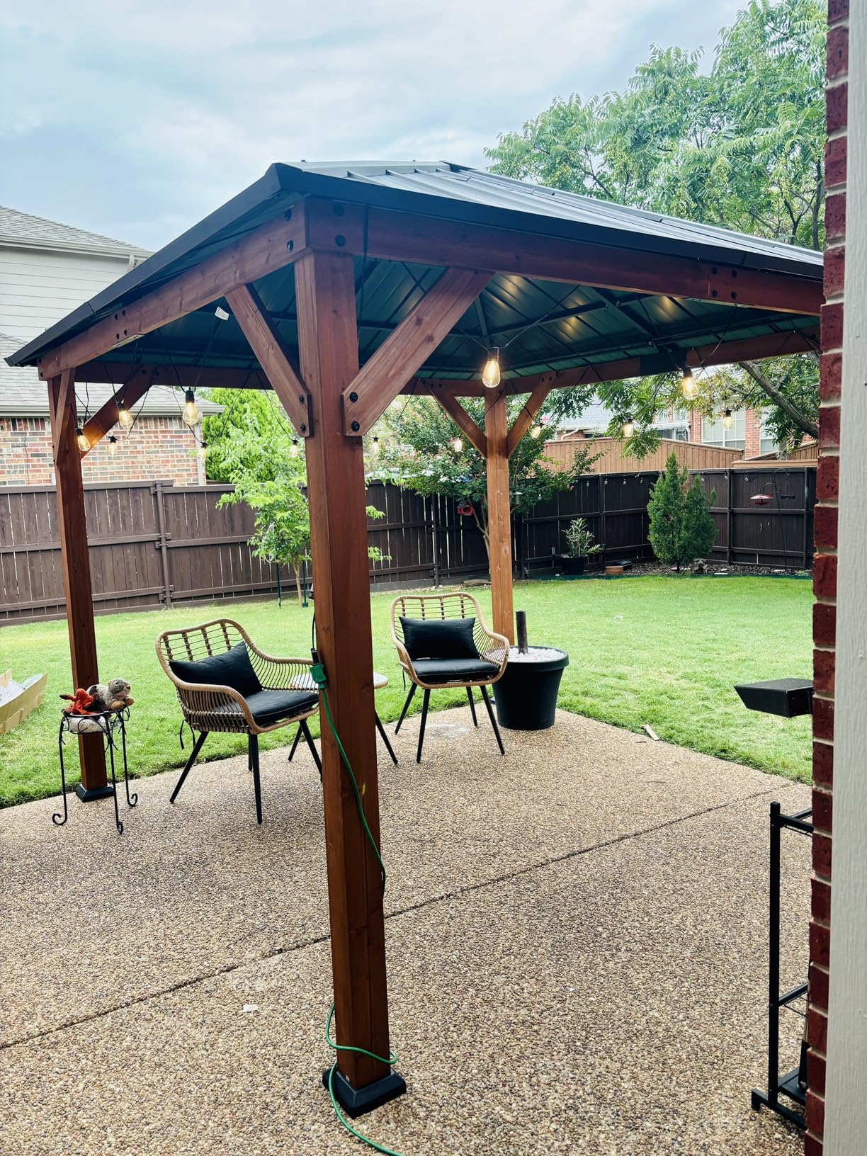 Modern Shade Wood Gazebo 10' x 10', Hardtop Gazebo Permanent with Galvanized Steel Roof, Cedar Outdoor Gazebo with Sturdy Hooks for Garden, Backyard, Patio and Deck customer photo 2
