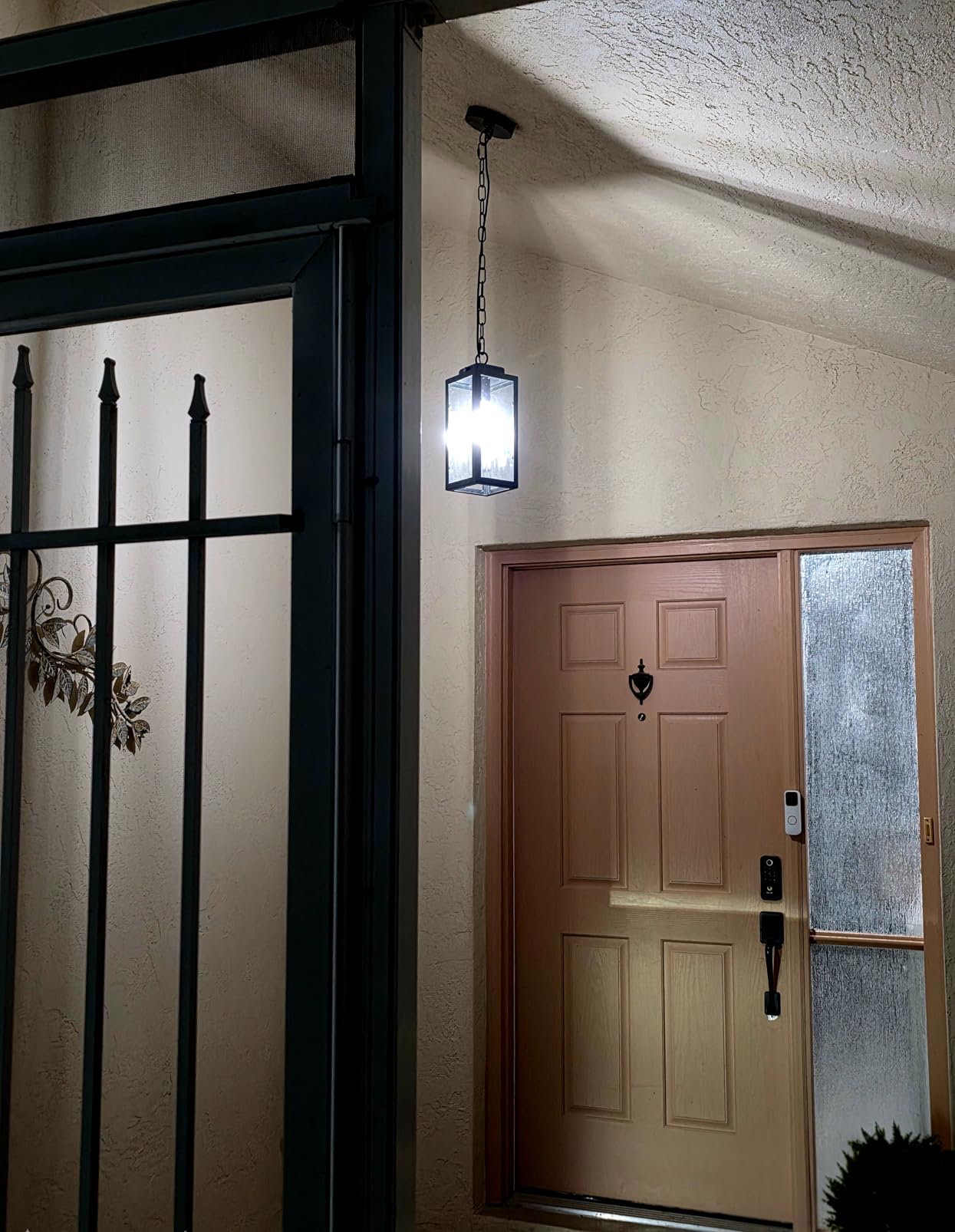 Outdoor Pendant Light Dusk to Dawn, 11'' Porch lights Outdoor Chandelier Hanging Ceiling Lights, Black Aluminum Lightshade with Tempered Glass, Exterior Lighting Fixture for Porch Yard, Gazebo, 1 Pack customer photo 1