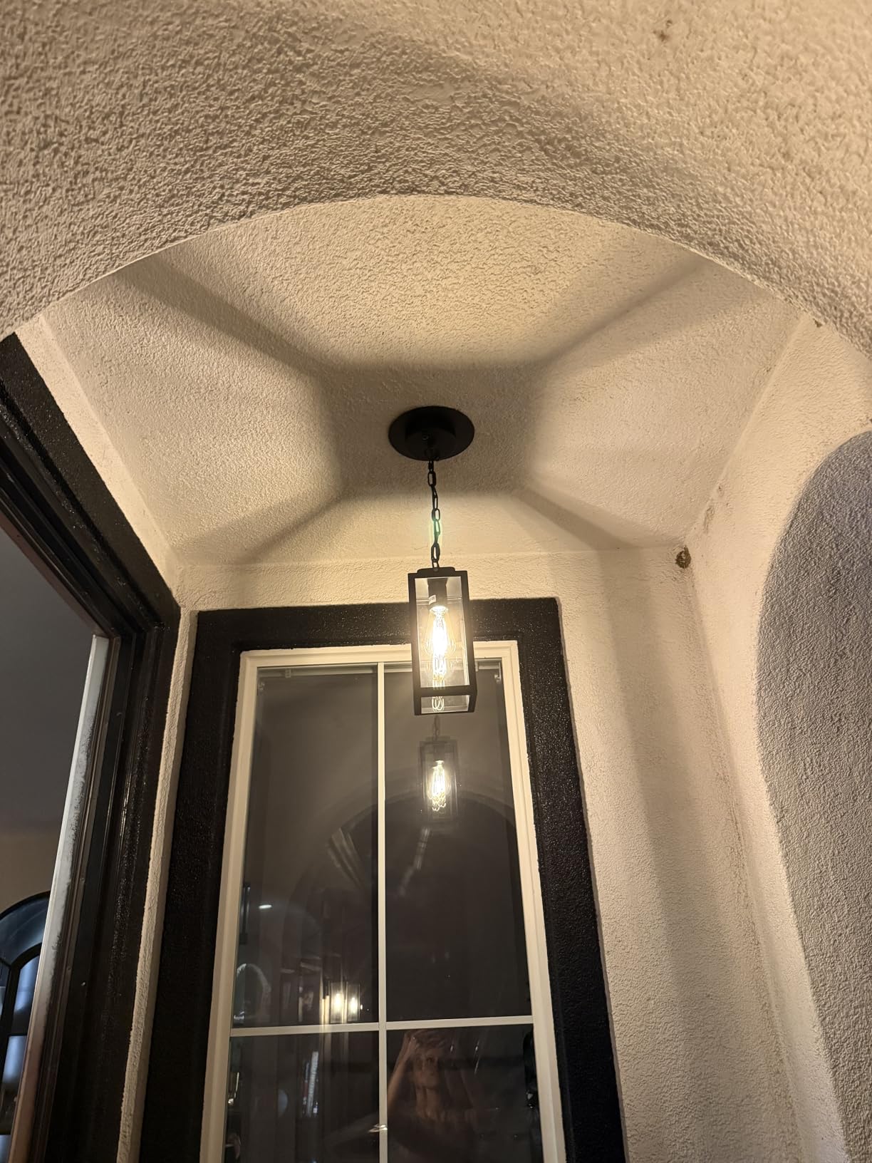 Outdoor Pendant Light Dusk to Dawn, 11'' Porch lights Outdoor Chandelier Hanging Ceiling Lights, Black Aluminum Lightshade with Tempered Glass, Exterior Lighting Fixture for Porch Yard, Gazebo, 1 Pack customer photo 2