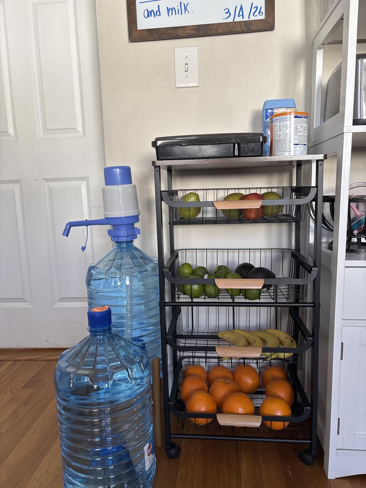 5-Tier Rolling Utility Cart, Kitchen Storage Cart with Wheels, Large Capacity Utility Cart with Wooden Tabletop & Mesh Baskets for Kitchen, Bathroom, Laundry Room customer photo 1