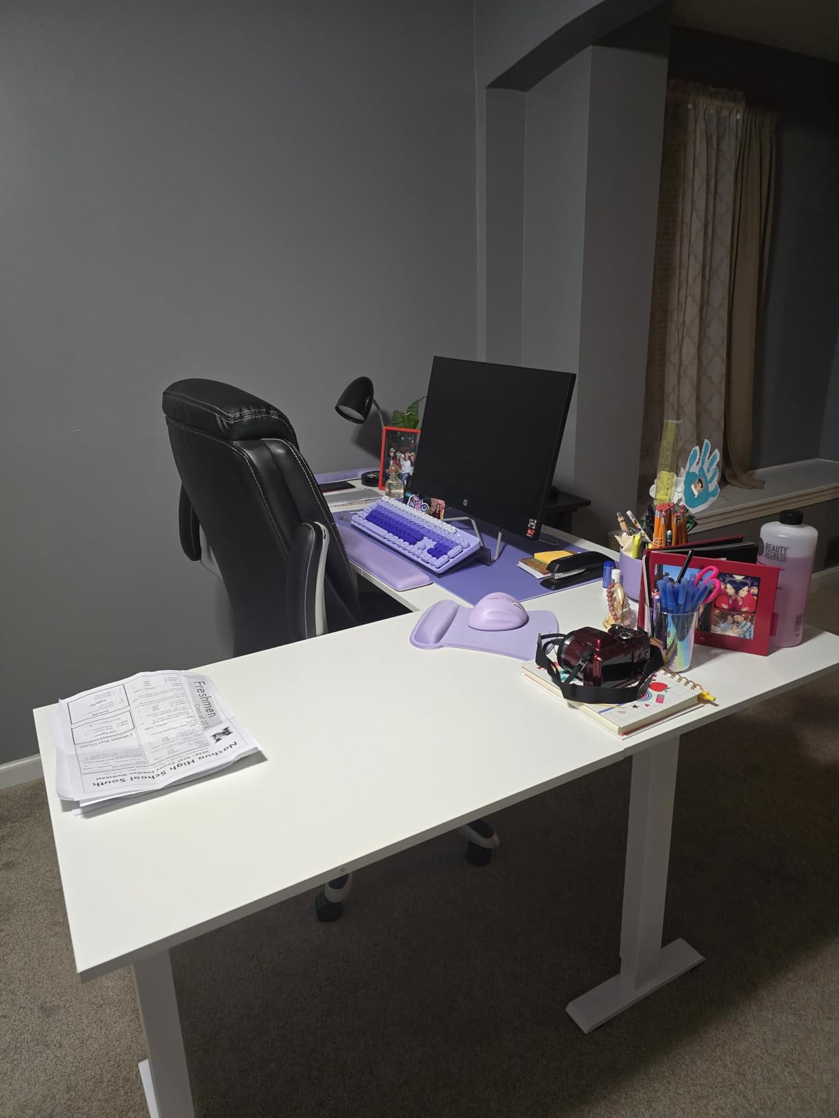 Casaottima 63 Inch Electric L-Shaped Standing Desk, Reversible Corner Desk with Height Adjustment, Large Ergonomic Workstation for Home Office, Reception Room, White customer photo 2