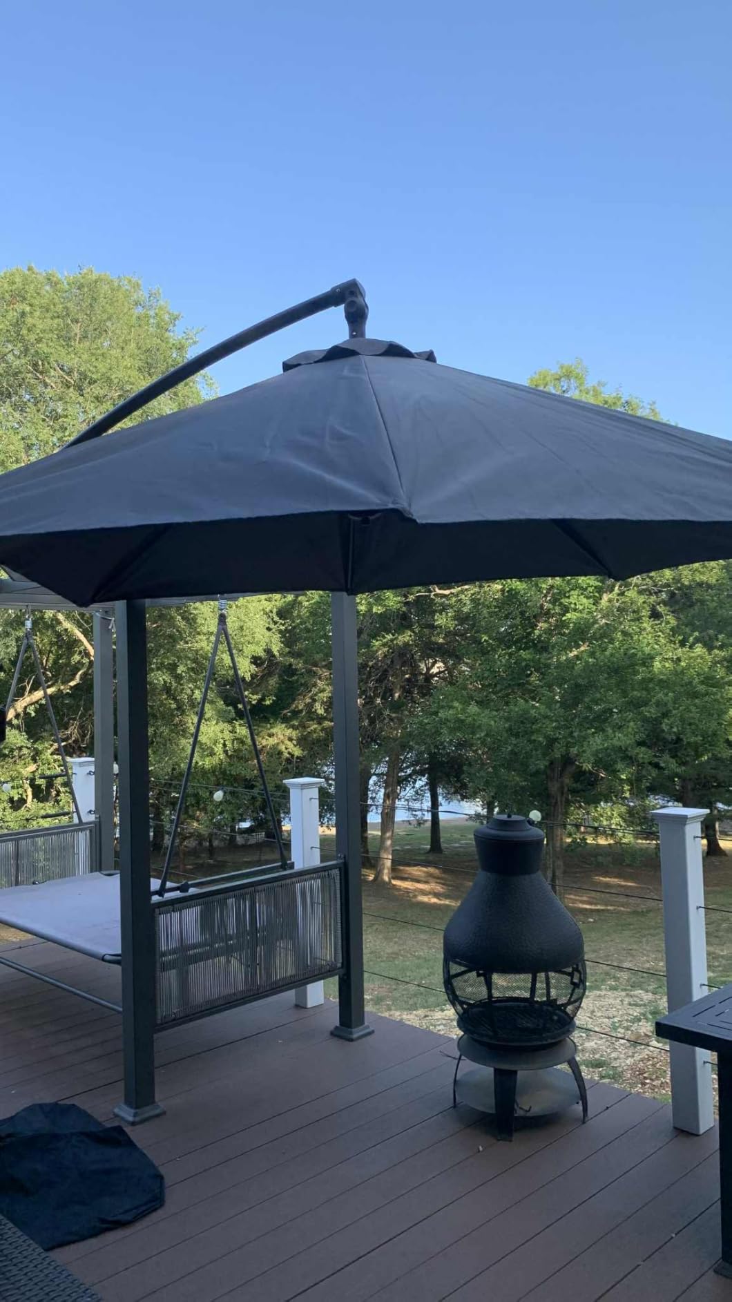Tangkula 10ft Patio Umbrella with Base, Offset Cantilever Outdoor Umbrella with Infinite Tilt, 360 Degree Rotation, Crank Handle, Sun-Protective Canopy for Pool Deck Garden Backyard (Beige) customer photo 2