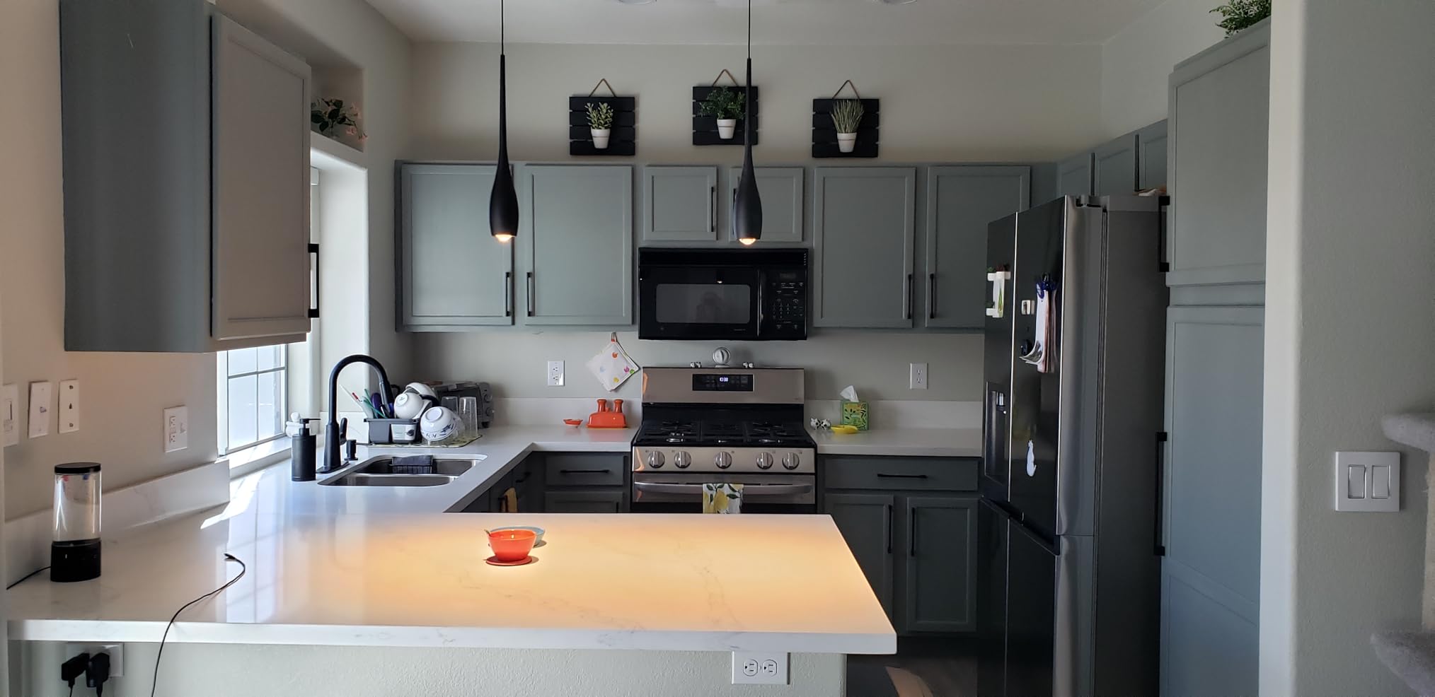 Black Pendant Lights Kitchen Island, Modern LED Pendant Light Fixtures, Small Mini Pendant Lighting Dimmable Hanging for Bathroom, Bar, Dining Room, Bedroom（2-Pack） customer photo 2