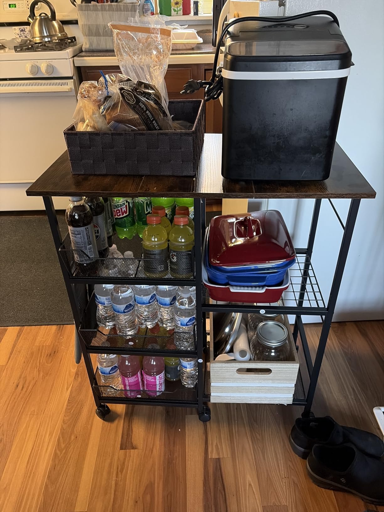 Rolling Kitchen Storage Microwave Cart, Kitchen Island with Adjustable Shelf on Lockable Wheels, Countertop 27.75