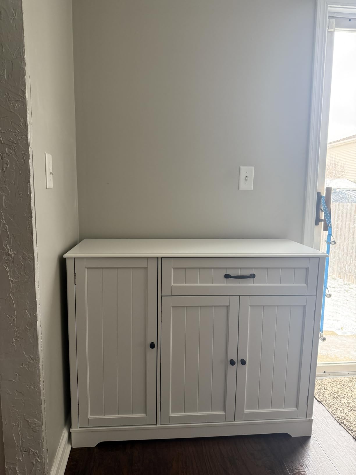 Gizoon Kitchen Coffee Bar Cabinet with Storage Kitchen Sideboard Buffet Cabinet with Drawers, Short Pantry with Door and Shelves for Bathroom and Living Room, White and Rustic customer photo 1