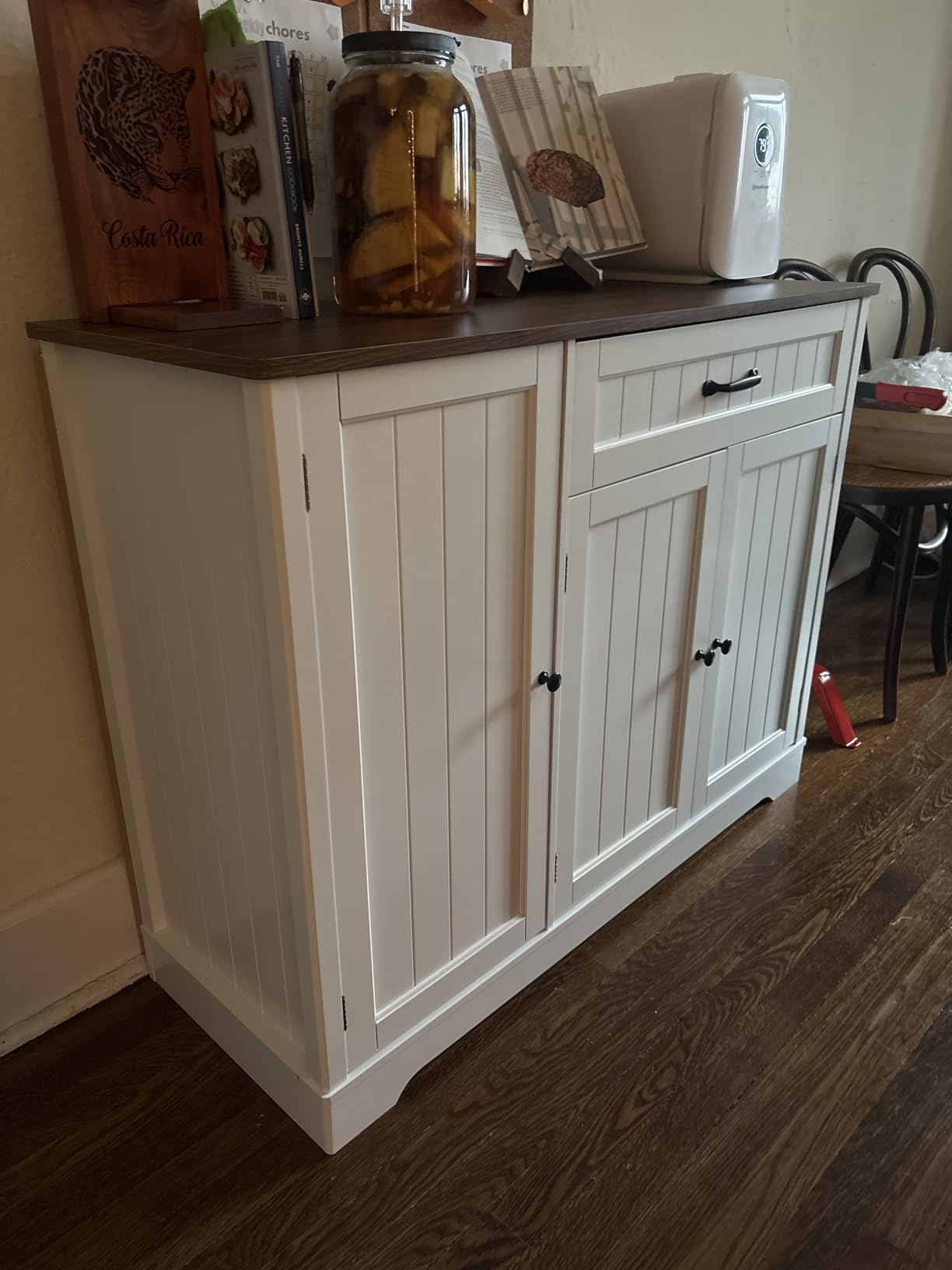 Gizoon Kitchen Coffee Bar Cabinet with Storage Kitchen Sideboard Buffet Cabinet with Drawers, Short Pantry with Door and Shelves for Bathroom and Living Room, White and Rustic customer photo 2