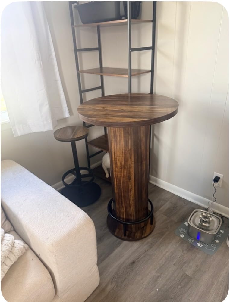 Tribesigns Round Bar Table with Chairs, Industrial Bistro Sets with 2 barstools, Pub Cocktail Table with Metal Ring Footrest for Kitchen Nook, Apartment, Small Space customer photo 1