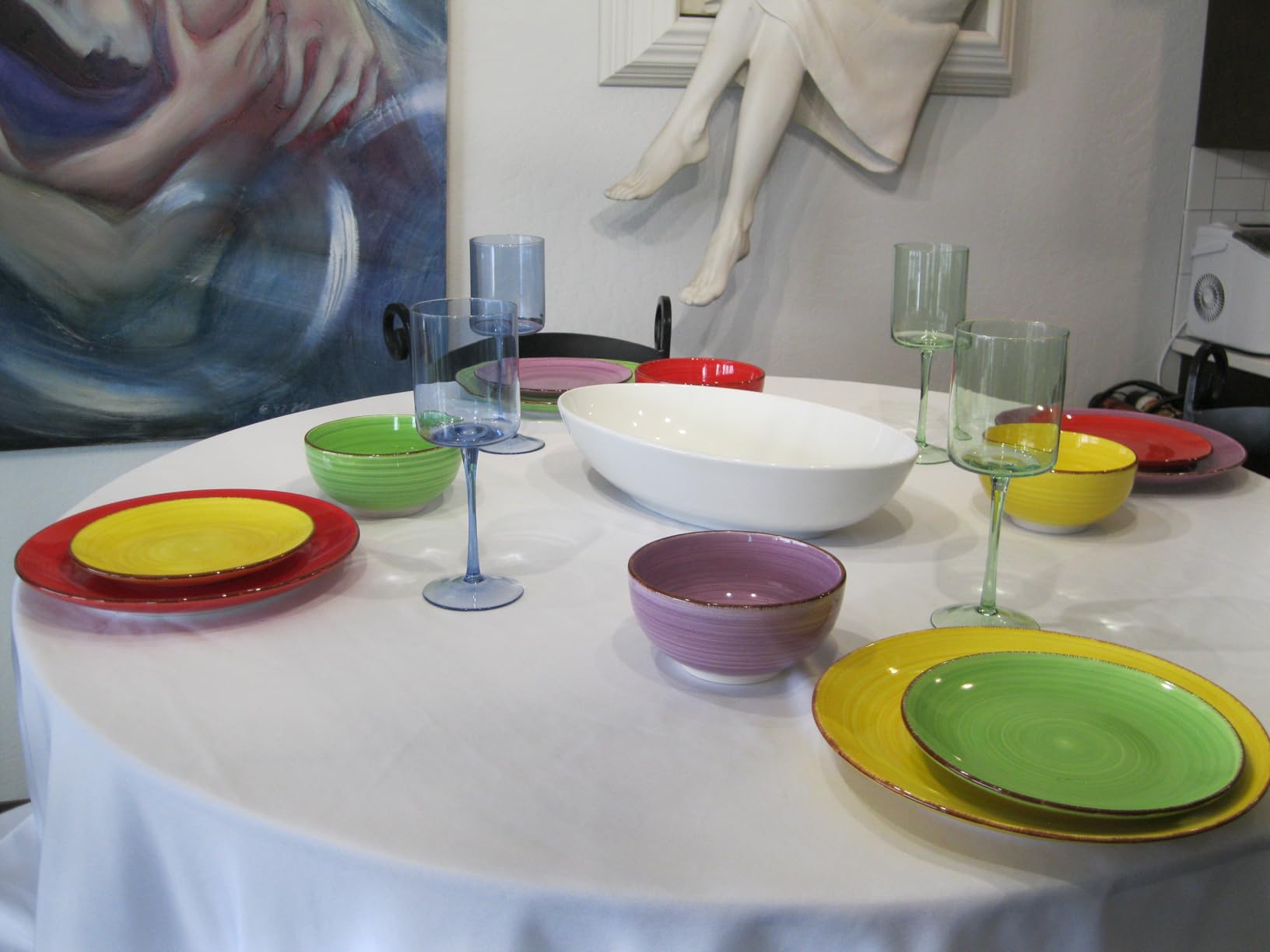 vancasso Bonita Dinnerware Set 24 Pieces Blue Stoneware Service for 6, Handpainted Spirals Pattern Stoneware Combination Set customer photo 2