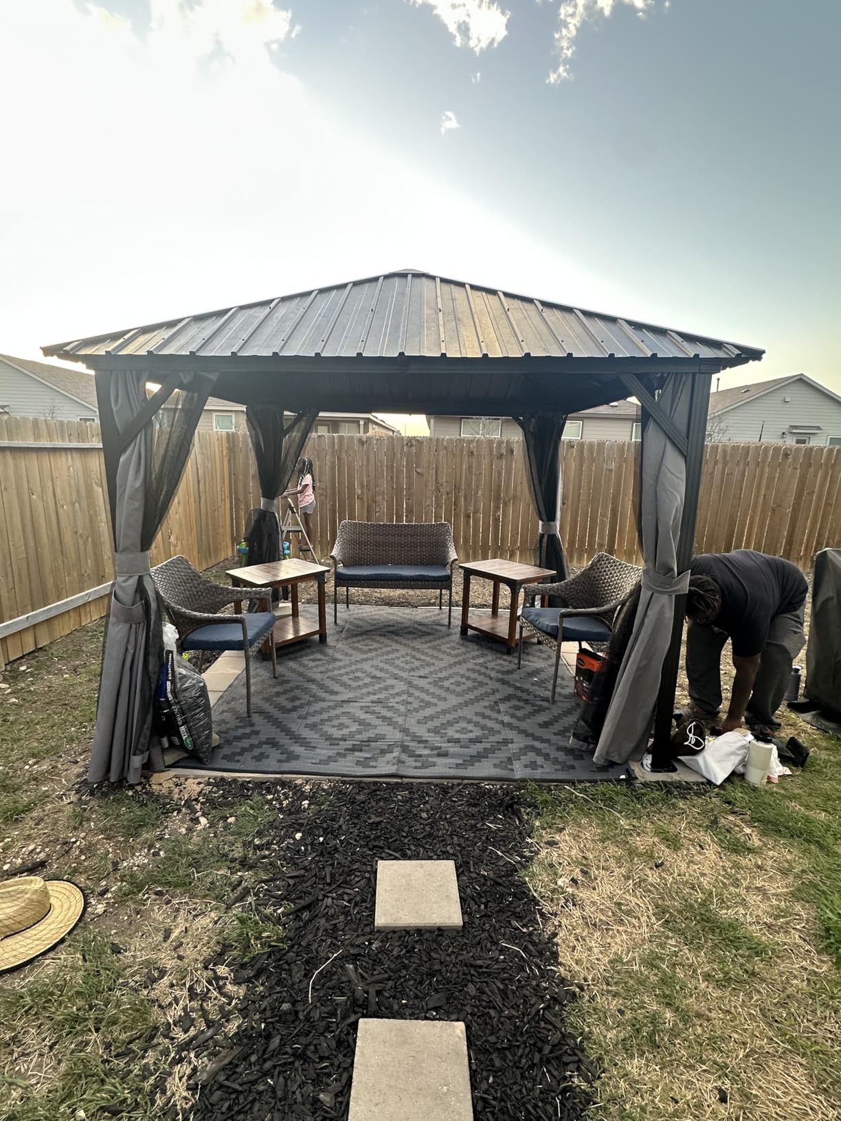 YITAHOME 10X12FT Hardtop Metal Gazebo Single Top Outdoor Patio Canopy Galvanized Iron Aluminum Column Garden Tent Curtains Netting for Backyards Decks Lawns,Brown customer photo 1