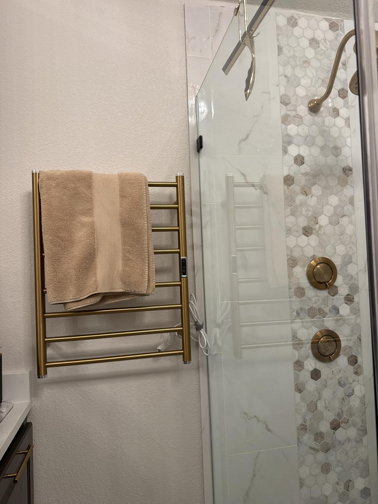 Heated Towel Racks for Bathroom, Wall Mounted Electric Towel Warmer Racks with Timer & Temperature Control, 10 Bar Stainless Steel Towel Heater for Bathroom (Round-Brushed Gold, 10 Bars) customer photo 2