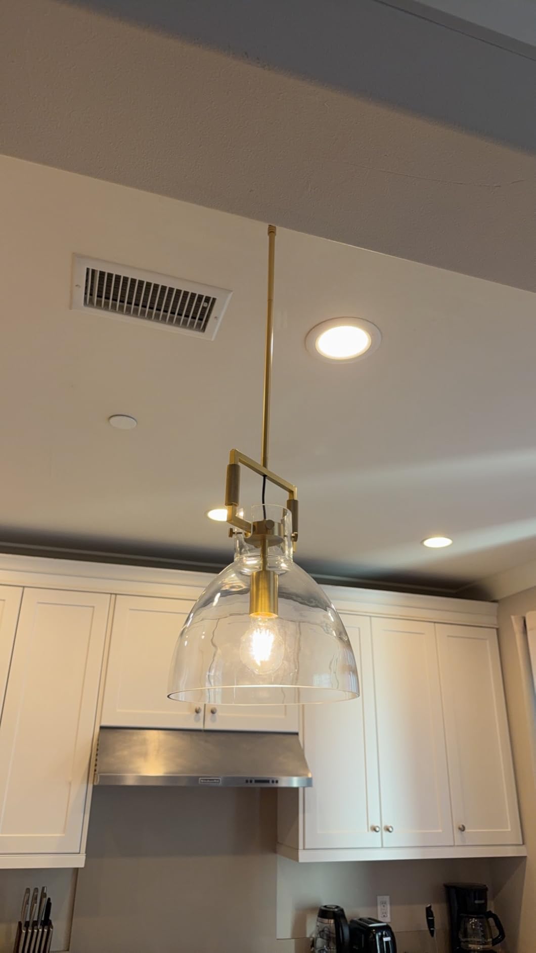 Mondern Large Gold Kitchen Island Pendant Light, 10'' W 1-Light Glass and Brass Island Pendant Lights,Dome Pendant Light, for Kitchen,Dining Room,Bathroom,Bar customer photo 2