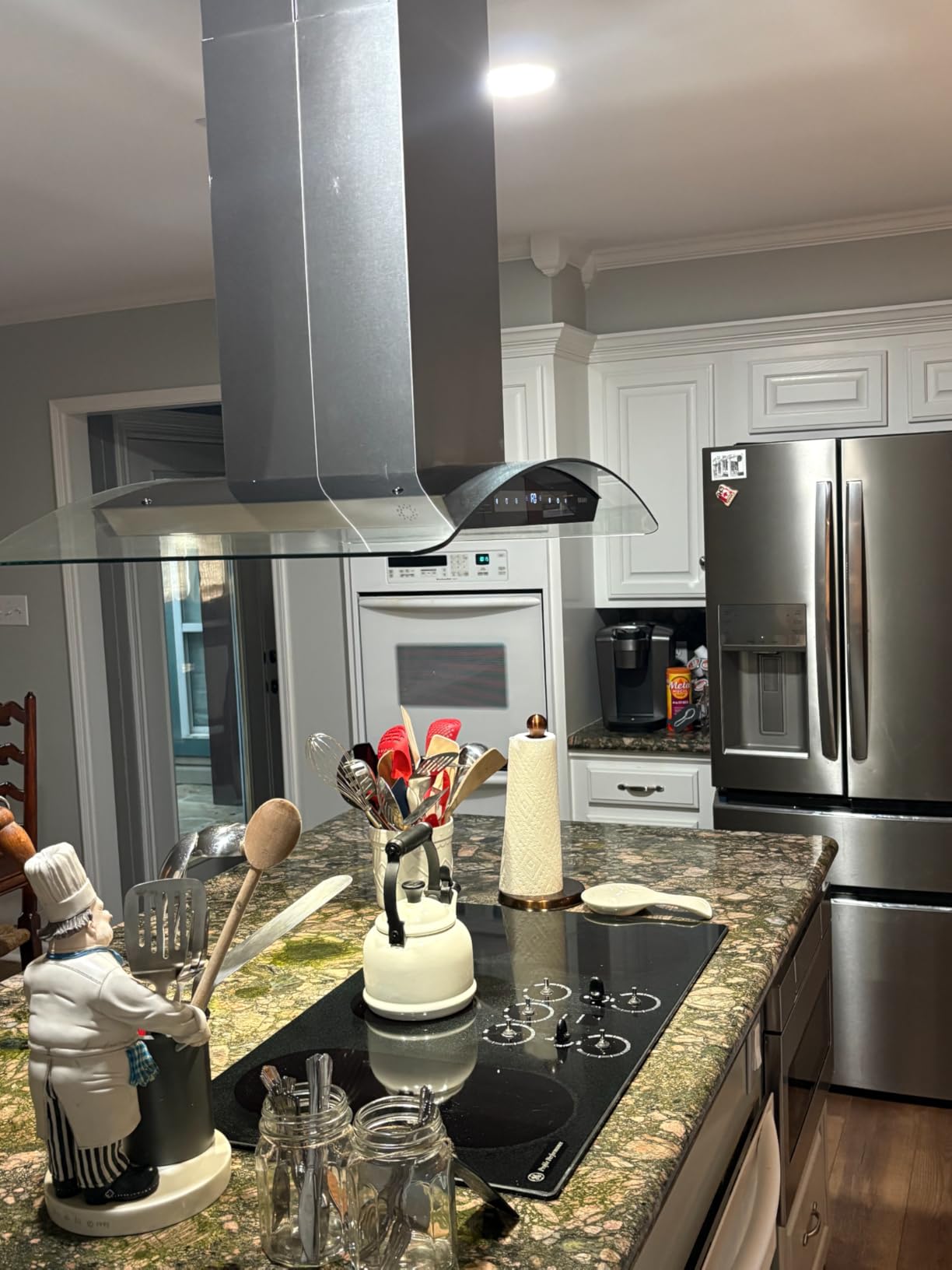 BRANO 36 Inch Island Range Hood, 900 CFM Voice/Gesture/Touch Control Ceiling Vent Hood with 4 Speed Exhaust Fan, 4 LED Lights, Memory Mode, Ducted/Ductless Convertible with 2 Charcoal Filter customer photo 1