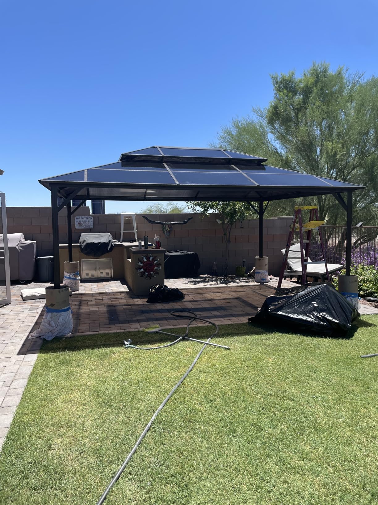 Aoxun 12'x16' Hardtop Gazebo, Outdoor Metal Gazebo with Double Polycarbonate Roof Canopy, Permanent Pavilion with Netting and Curtains for Lawn, Garden, Patio (Brown) customer photo 1
