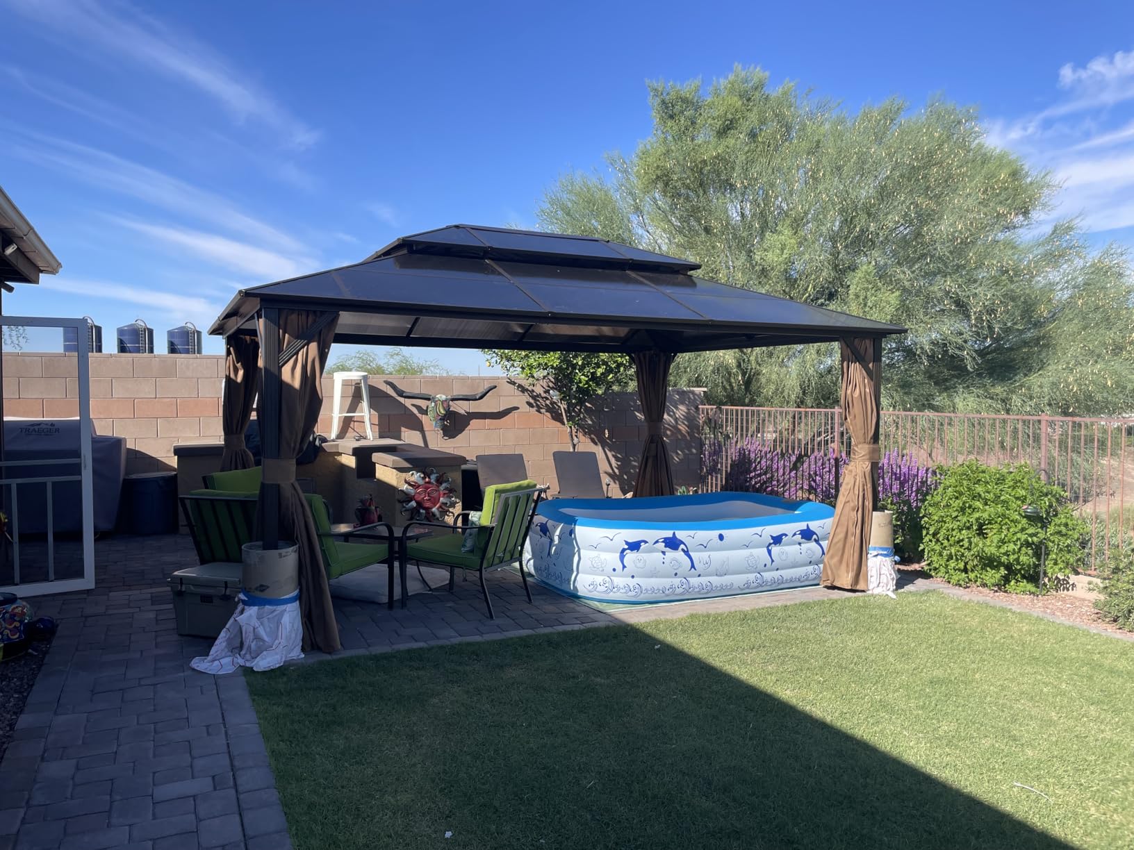 Aoxun 12'x16' Hardtop Gazebo, Outdoor Metal Gazebo with Double Polycarbonate Roof Canopy, Permanent Pavilion with Netting and Curtains for Lawn, Garden, Patio (Brown) customer photo 2