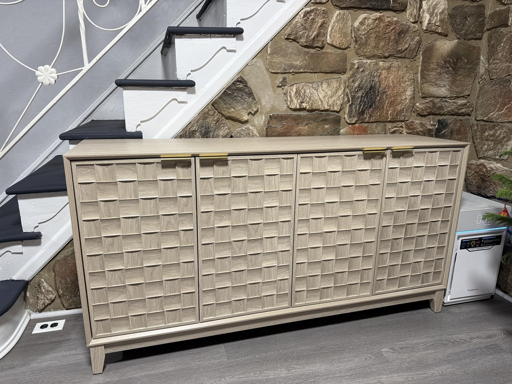 COLAMY Fluted Sideboard Cabinet with Storage - Solid Wood Buffet for Dining Room, Credenza Console with Adjustable Shelves, Walnut Finish, Mid Century Modern Style,Oak White customer photo 1