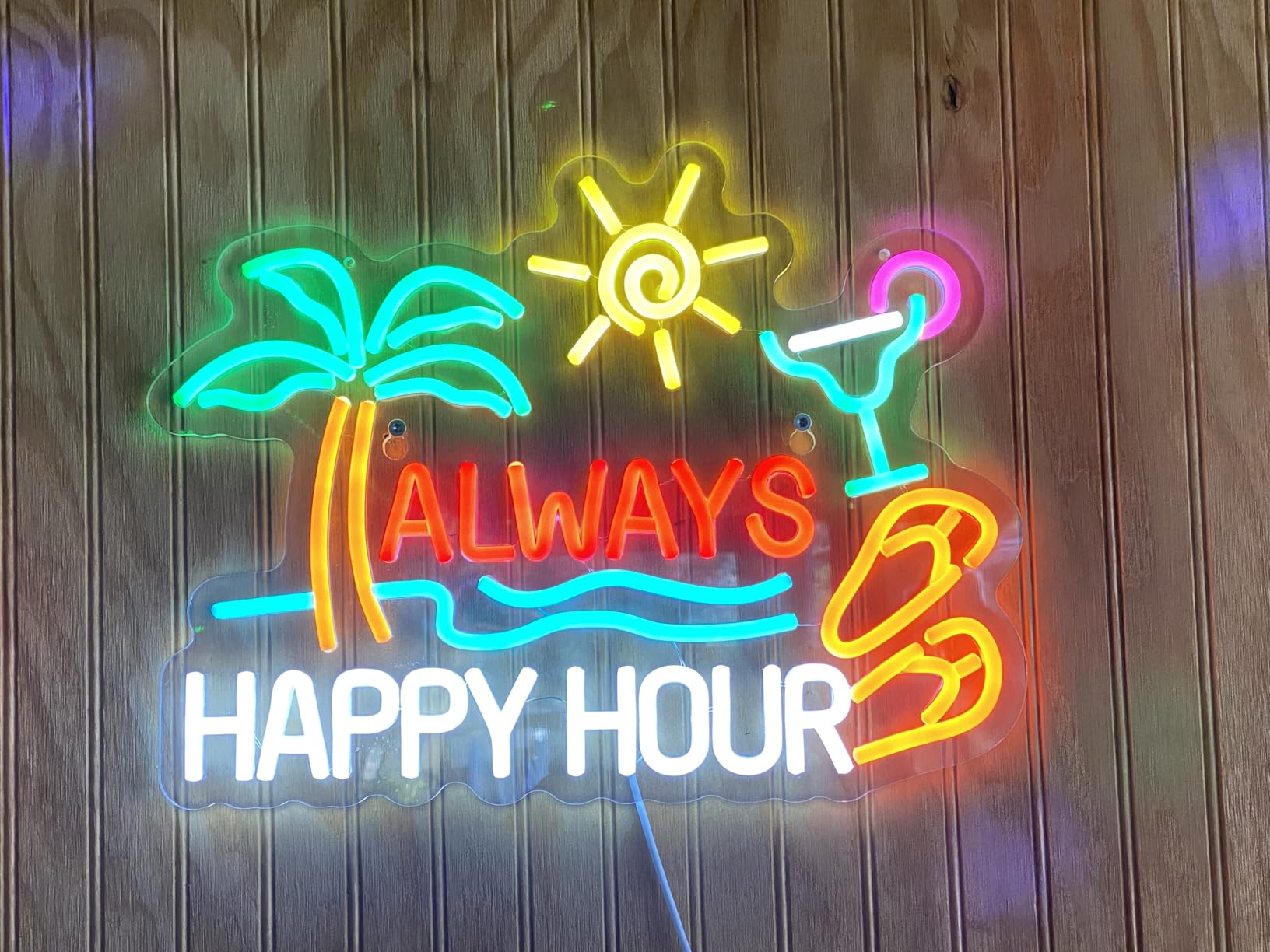 Always Happy Hour Beer Bar Neon Sign for Wall Décor Dimmable USB LED Neon Light for Home Tiki Bar Decor Man Cave Parties Gift customer photo 2