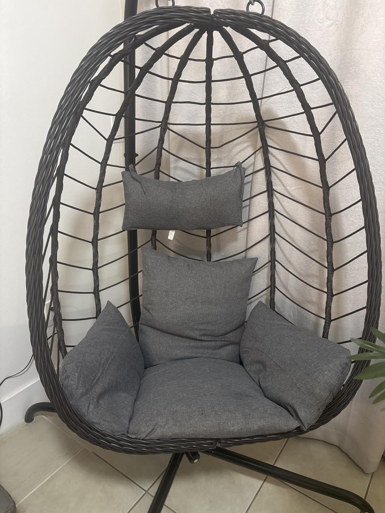 LEX CRAFT Hanging Egg Chair with Stand, Swinging Egg Chair Outdoor Indoor, Hanging Basket Chair with Cushion, Patio Wicker Hammock Chair 350lbs Capacity for Porch, Balcony, Backyard, Garden (Beige) customer photo 1