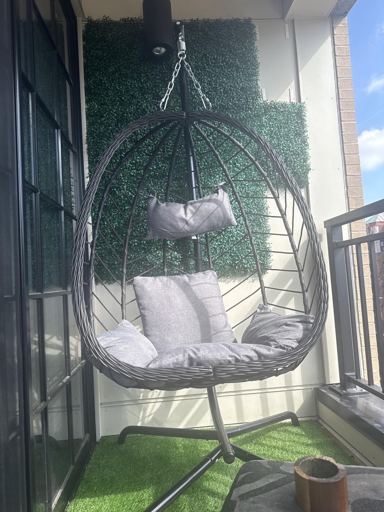 LEX CRAFT Hanging Egg Chair with Stand, Swinging Egg Chair Outdoor Indoor, Hanging Basket Chair with Cushion, Patio Wicker Hammock Chair 350lbs Capacity for Porch, Balcony, Backyard, Garden (Beige) customer photo 2