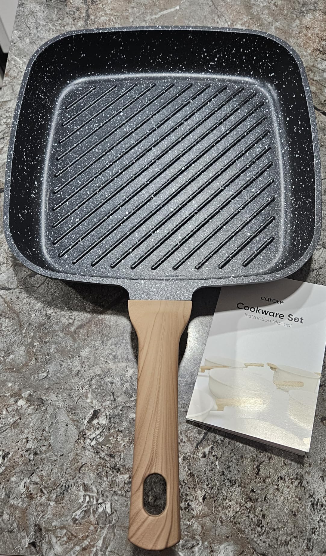 CAROTE 11 Inch Nonstick Grill Pan for Steak - Premium Granite Nonstick Coating, Square Grill Skillet, Indoor Outdoor RV Camping Use, Gas & Induction Safe, All Stovetops Compatible, PFOA Free, Black customer photo 1