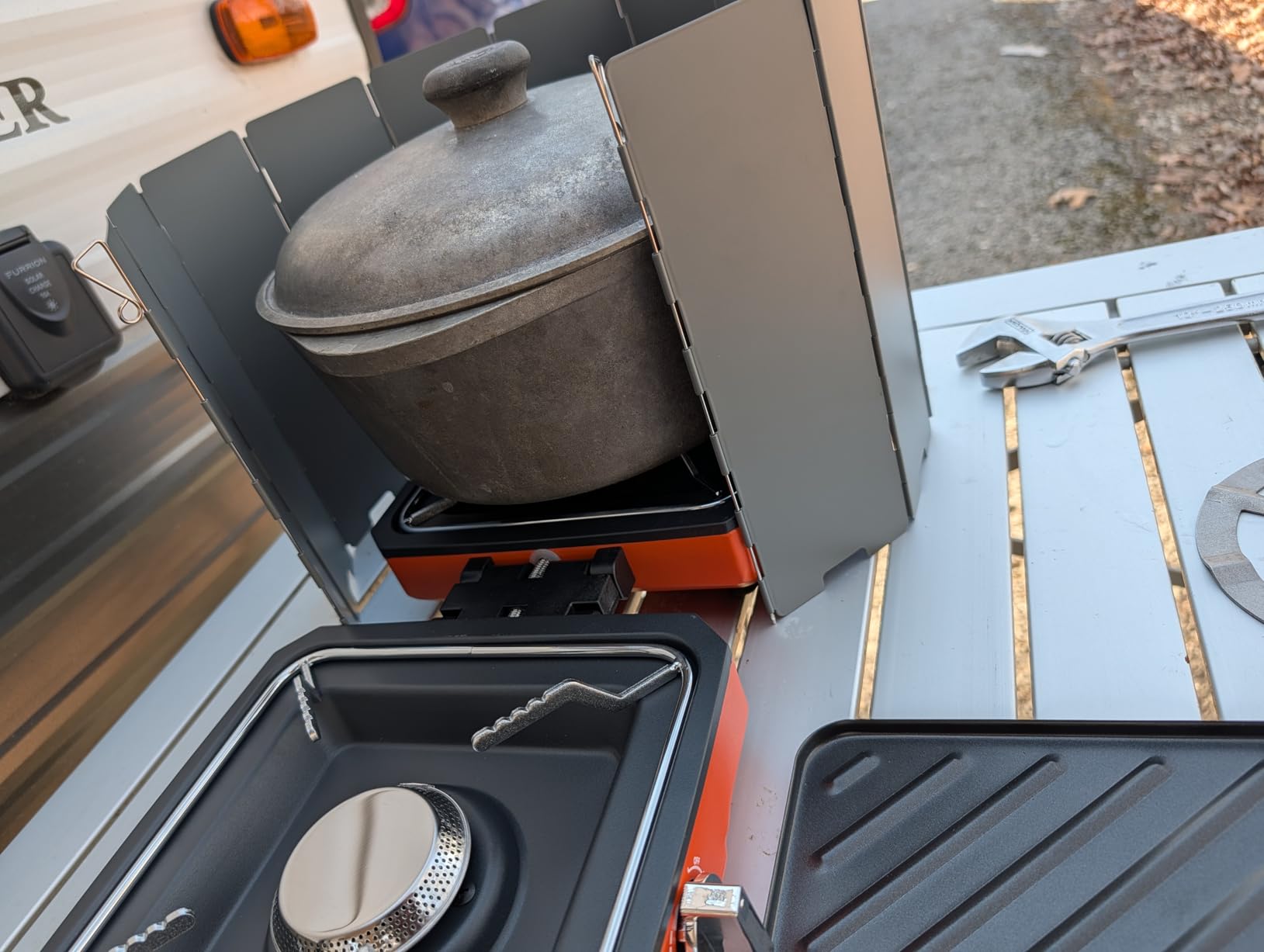 ODSD 2 Burner Camping Stove with Windshield, 20000 BTU Propane Camp Stove, Portable Folding Gas Stove, Camping Essentials Gear Includes Frying Pan, Coffee Stand & Carry Bag, Green customer photo 1