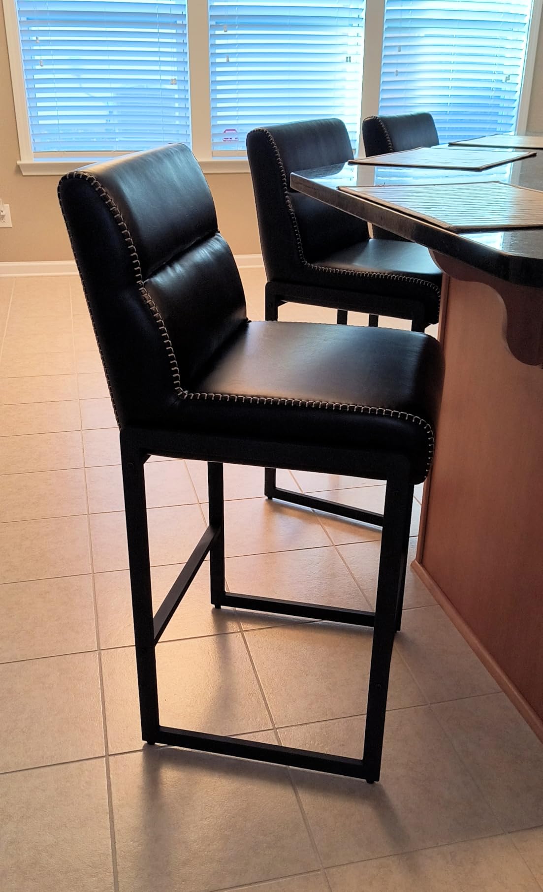 VASAGLE EKHO Collection - Bar Stools Set of 2, Counter Height Stools with Backs, 26.4-Inch Barstools Chairs, Synthetic Leather with Stitching, Mid-Century Modern, Dining Kitchen Island, Caramel Brown customer photo 2